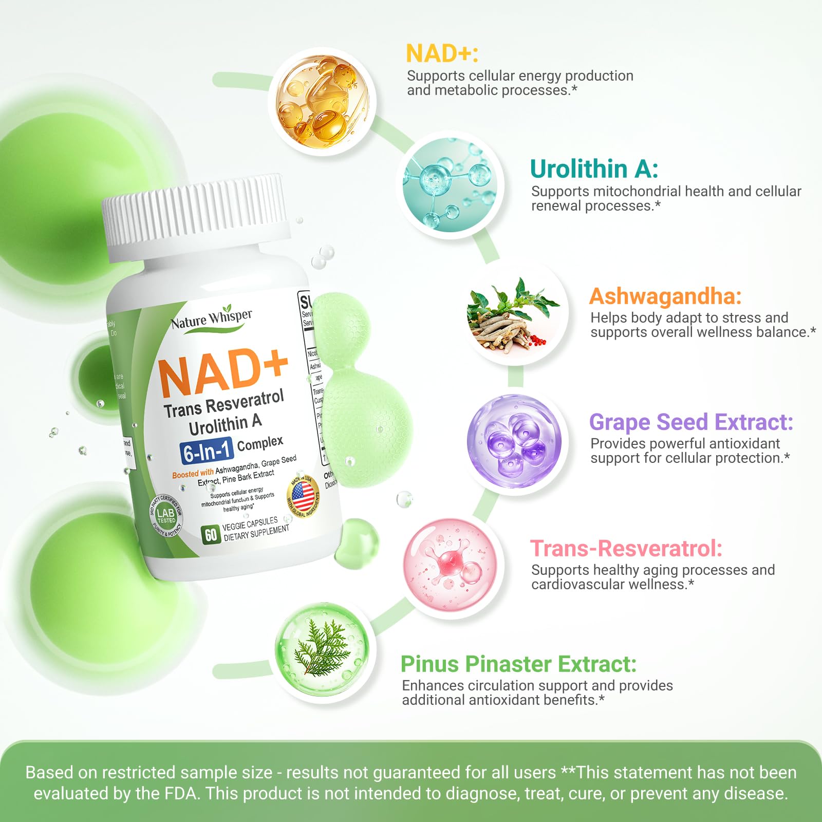 Nature Whisper NAD+ Supplement 620mg | 6-in-1 Complex with Resveratrol, Ashwagandha & Urolithin A - Daily Energy Stack for Focus, Brain Fog & Healthy Aging - 60 Capsules Nature Whisper buy supplements canada