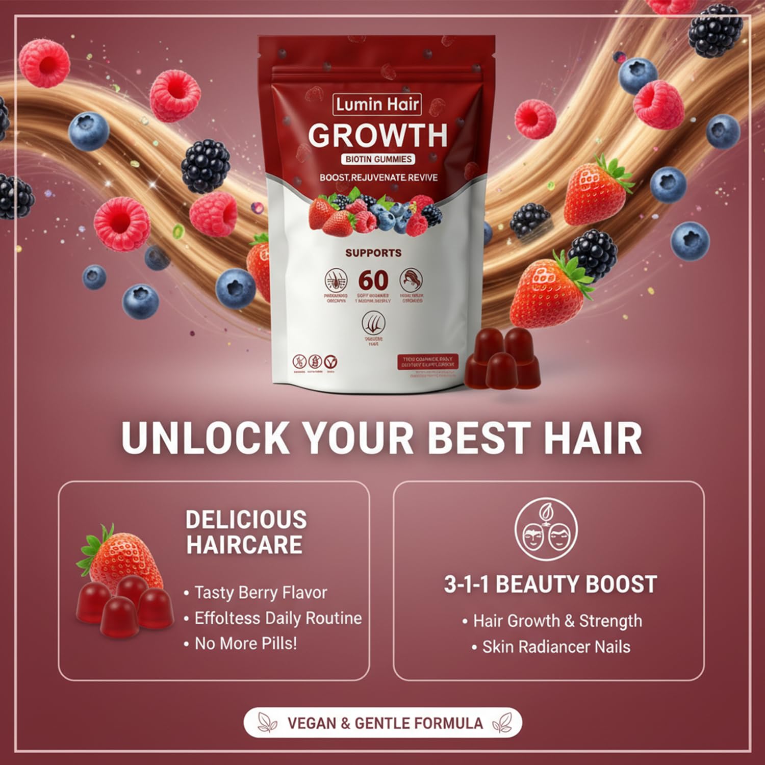 Lumin Hair Growth Gummies for Black Women, 60 Vegan Gummies, Daily Hair Nourishment with Biotin, Collagen & Botanical Extracts, Supports Healthy Hair Growth & Strength Lumin Hair buy supplements canada