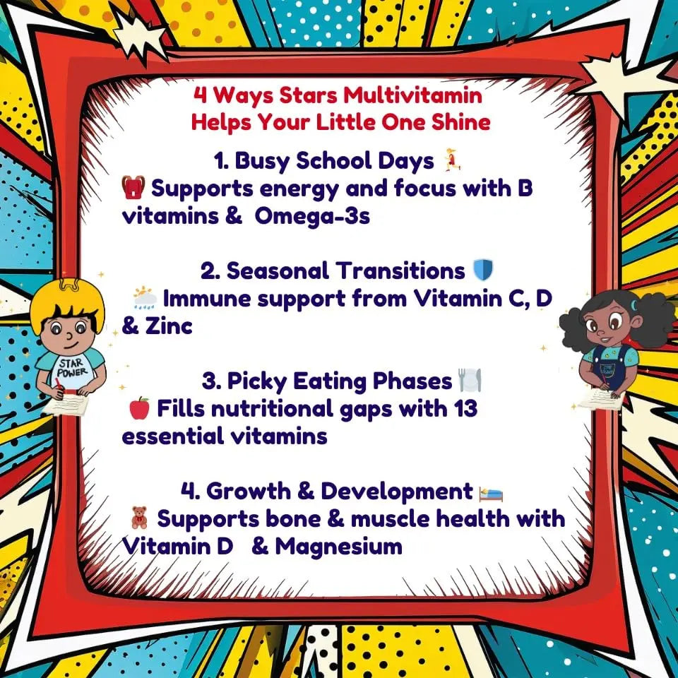 Stars Kids Multivitamin Gummies with Omega 3, Vitamins for Kids with A, B, C, D, Plant Based Multi Vitamins for Children, Manganese Vitastars buy supplements canada