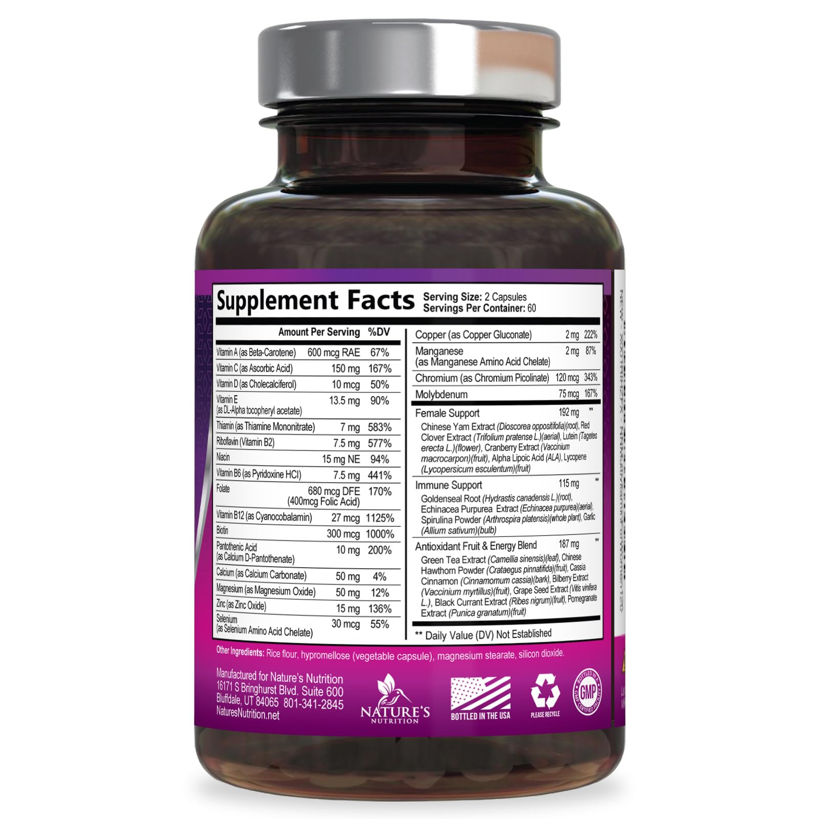 Multivitamin for Women - with Vitamins A, C, D, E, B6, B12, Zinc, Calcium & Magnesium, Womens Daily Multi Vitamin Multimineral Supplement for Bone Health, Energy & Immune Support - 120 Capsules Nature's Nutrition buy supplements canada