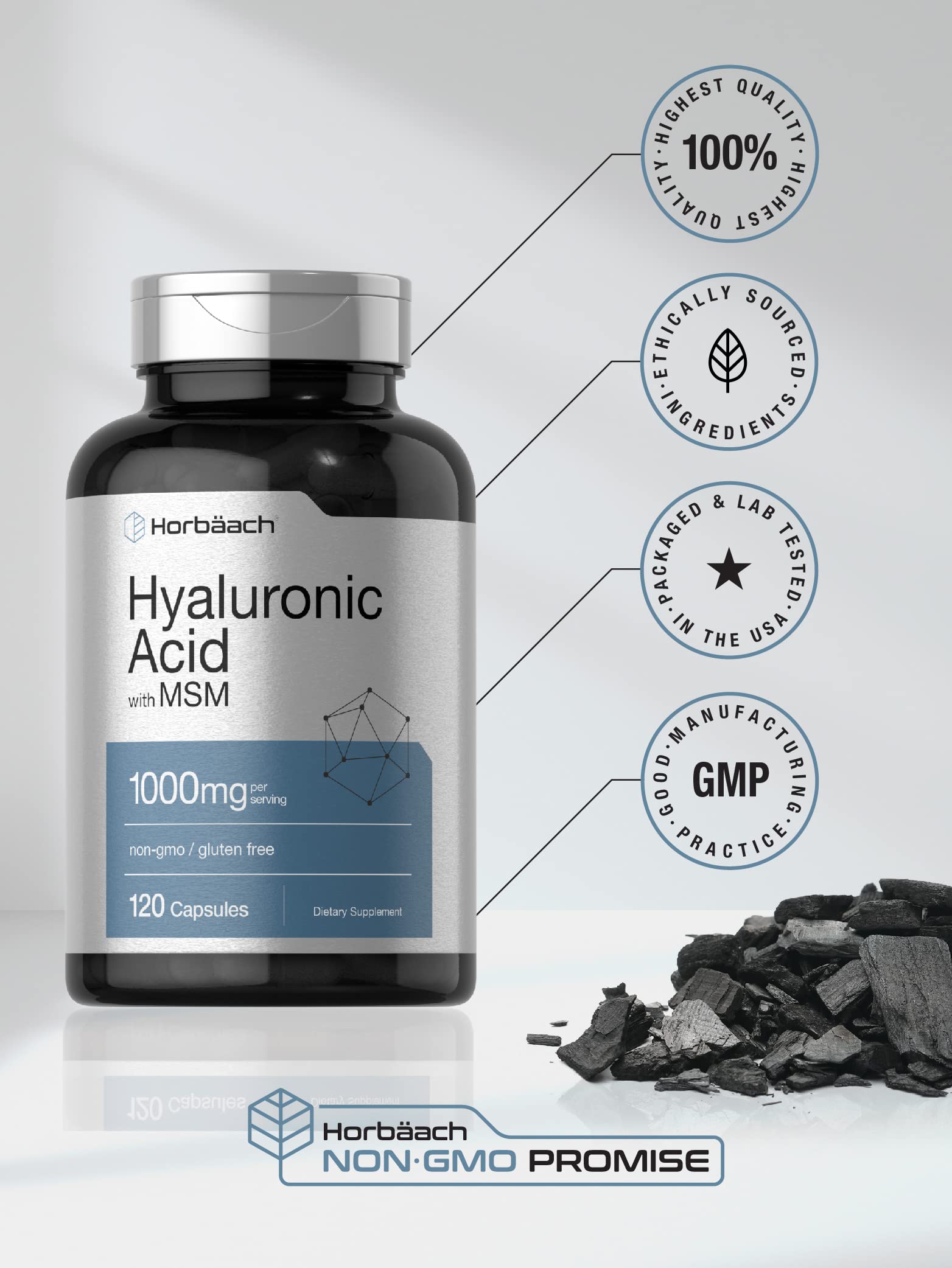 Horbäach Hyaluronic Acid with MSM | 1000 mg | 120 Capsules | Non-GMO and Gluten Free Supplement | Bioavailable Formula Horbäach buy supplements canada