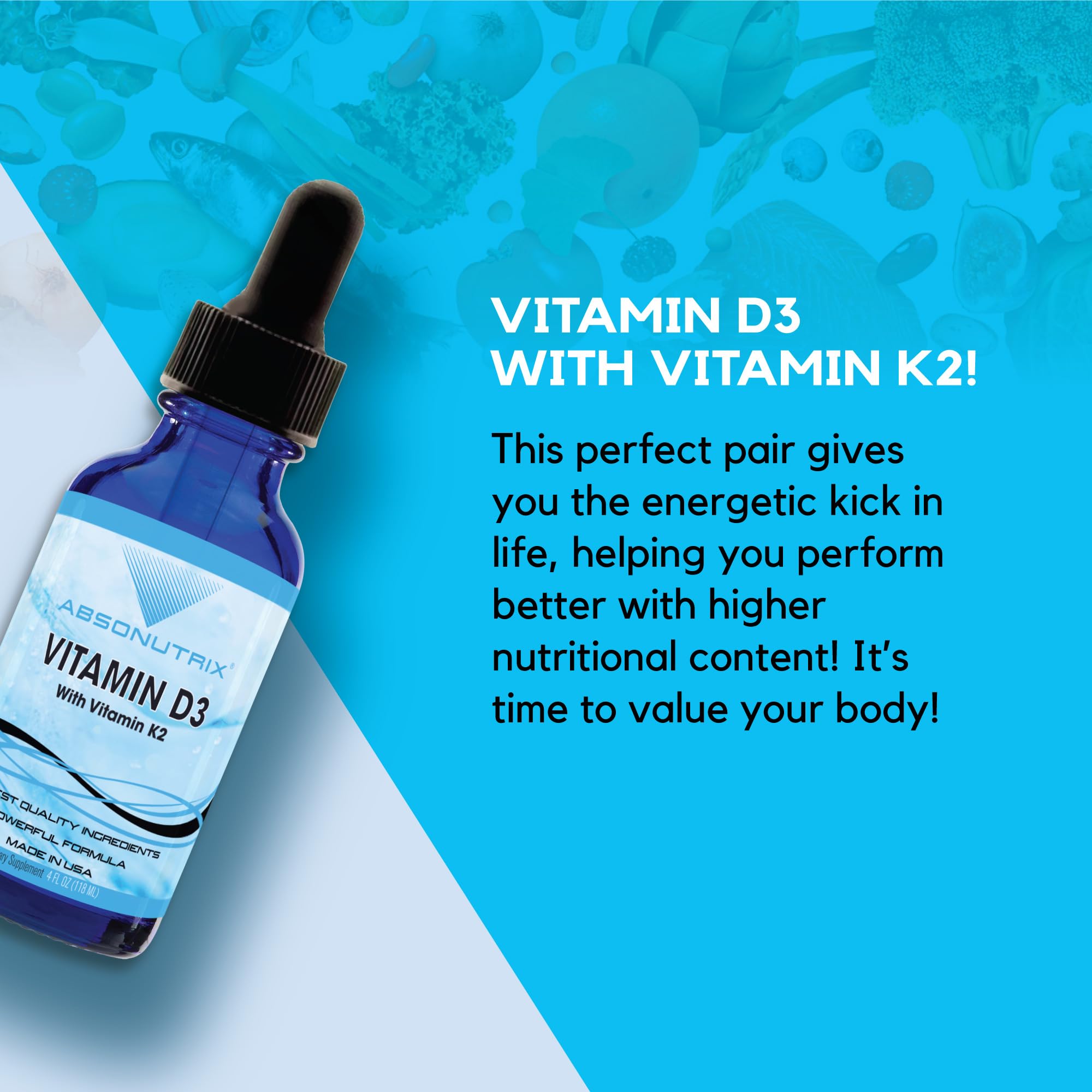 Absonutrix Vitamin D3 K2 Drops, 390mg, 4 Oz Liquid, 302 Servings, Made in USA, Quick Absorption, Quality Potent Ingredients, Non-GMO, GMP Certified, Cruelty-Free Products, Bone Strength Supplements Absonutrix buy supplements canada