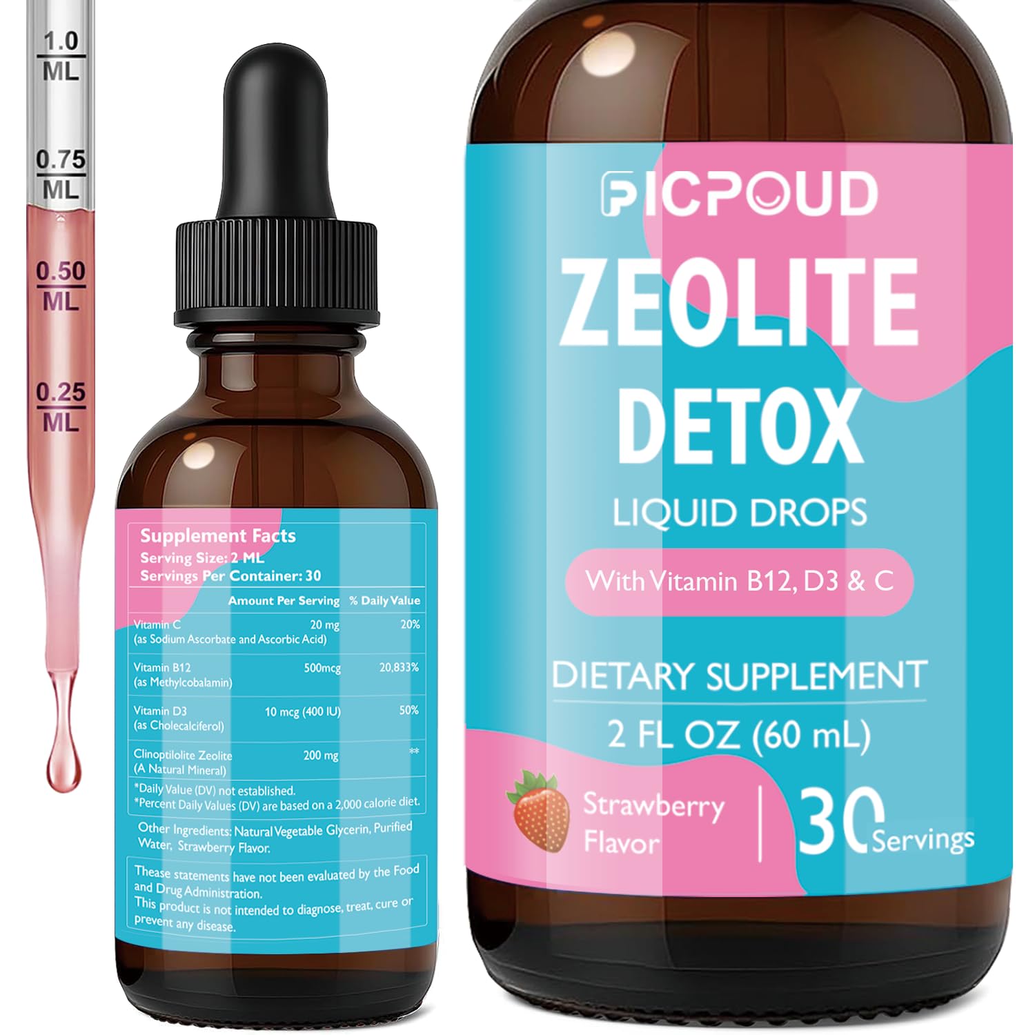Ficpoud Zeolite Detox for Kids & Adults – Pure Zeolite clinoptilolite Liquid Drops with Vitamin B12, C & D3 – Gentle Daily Cleanse for Gut, Immune, Energy & Speech Support, Strawberry Flavor, 2 Fl Oz Ficpoud buy supplements canada