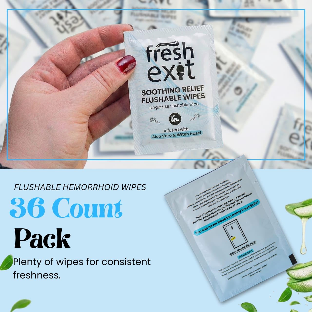 FreshExit Flushable Hemorrhoid Wipes – 36 Count – Individually Wrapped with Witch Hazel & Aloe Vera, Large Discreet Travel Wipes for Adults, Soothing & Gentle on Skin FreshExit buy supplements canada