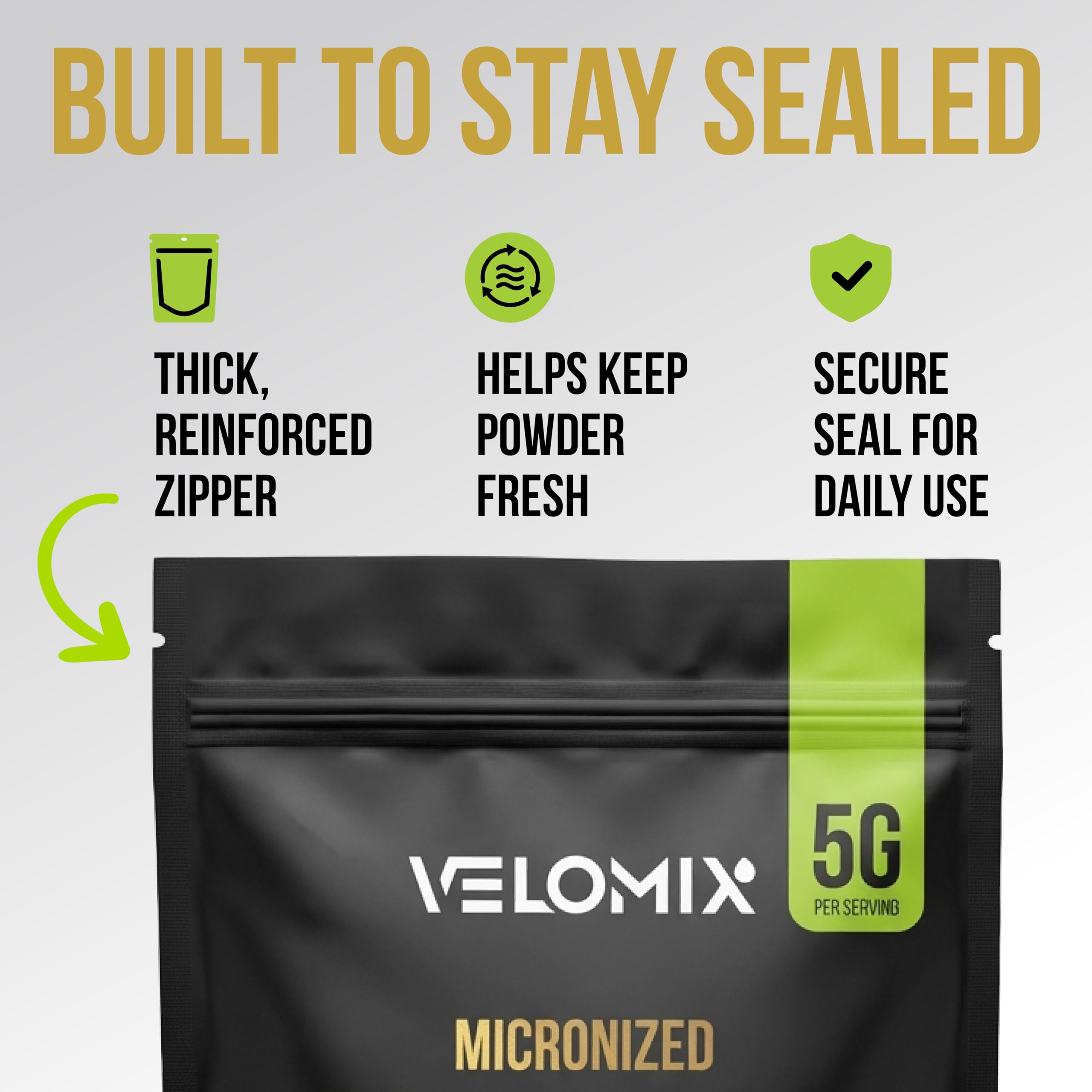 VELOMIX Micronized Creatine Monohydrate Powder - 100% Pure Creatine Powder Unflavored and Easy to Mix | Supports Muscle Growth, Recovery, and Strength | 5000mg Per Serv (5g) - 60 Servings VELOMIX buy supplements canada