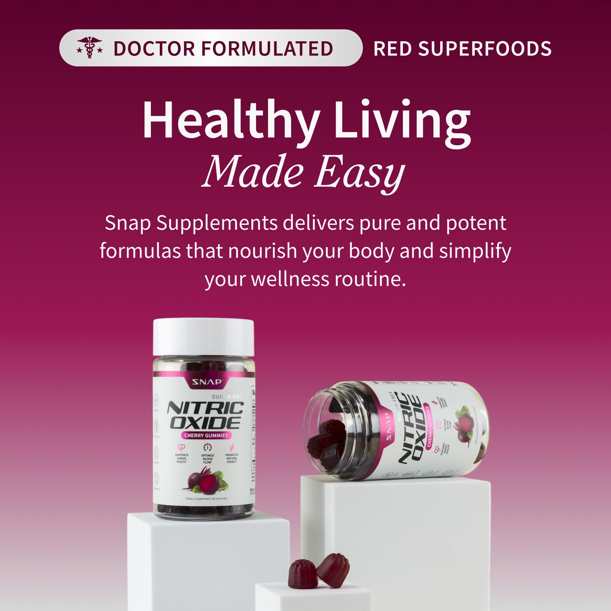 Snap Supplements Nitric Oxide Gummies - Beet Root Extract 300mg, Sugar Free Beetroot Supplement with Pomegranate Powder for Circulation & Natural Energy, 60 Vegan Gummies, Cherry Flavor Snap Supplements buy supplements canada
