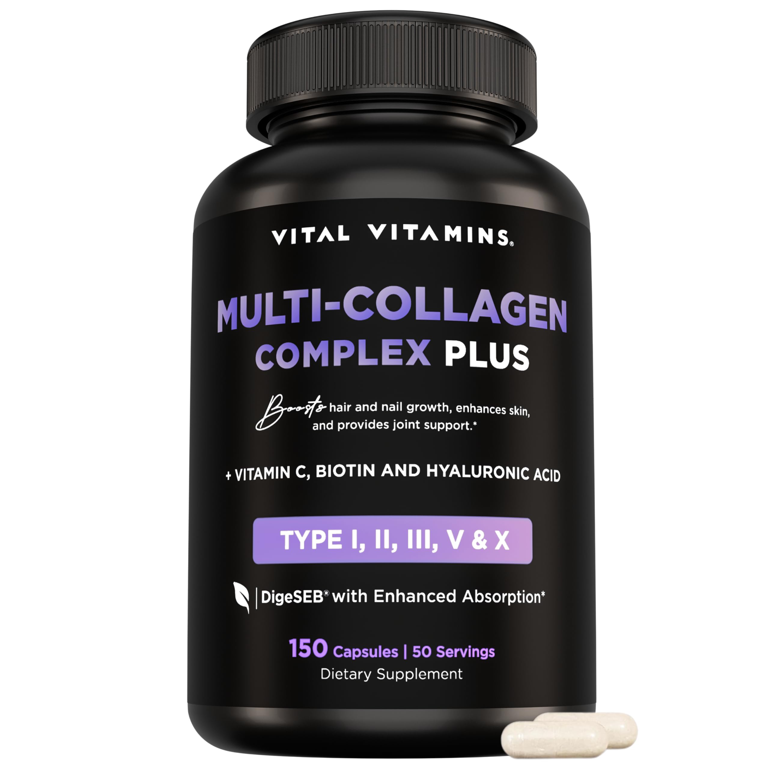 Vital Vitamins Multi Collagen Complex Plus - with Biotin, Hyaluronic Acid, Vitamin C - Type I, II, III, V, X - for Women & Men - Hair, Skin Vital Vitamins buy supplements canada