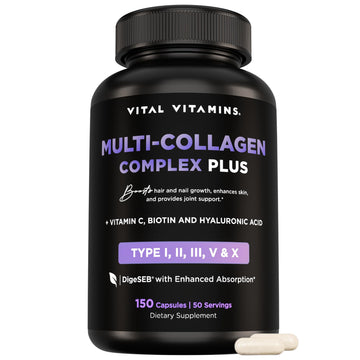 Vital Vitamins Multi Collagen Complex Plus - with Biotin, Hyaluronic Acid, Vitamin C - Type I, II, III, V, X - for Women & Men - Hair, Skin Vital Vitamins buy supplements canada