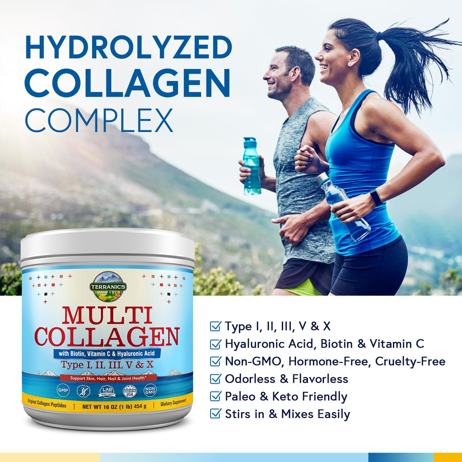 Terranics Multi Collagen Powder Type I II II V X with Biotin VC Hyaluronic Acid, Paleo Terranics buy supplements canada