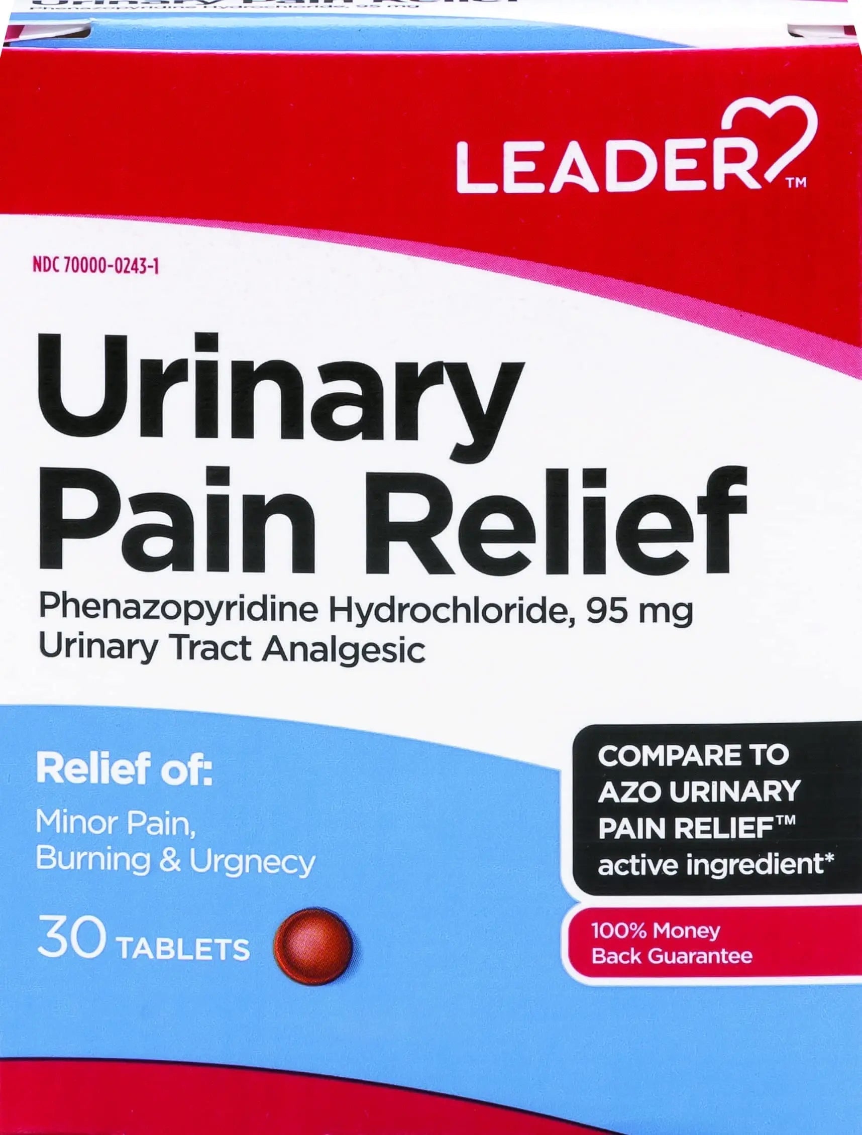 Leader Urinary Pain Relief Maximum Strength, Urinary Tract Analgesic, Relieves Burning and Urgency, Phenazopyridine Hydrochloride 95 mg, for Adults, Both Men & Women, 30 Tablets Leader buy supplements canada