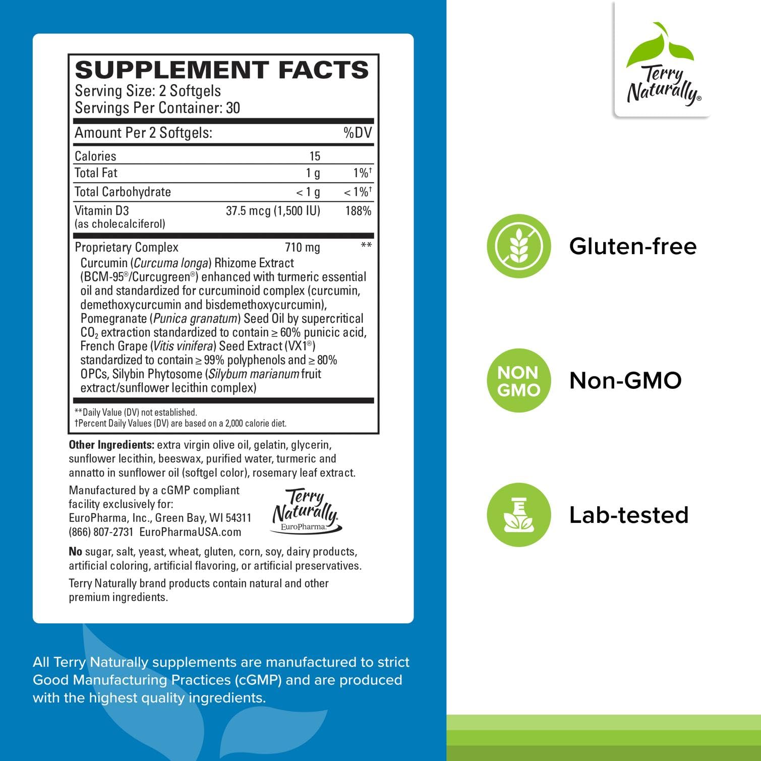 Terry Naturally Healthy PSA Levels - Dietary Supplement for Healthy Prostate & Hormone Balance Support - Herbal Supplement with Curcumin, Turmeric Essential Oil & Grape Seed Extract - 60 Softgels Terry Naturally buy supplements canada