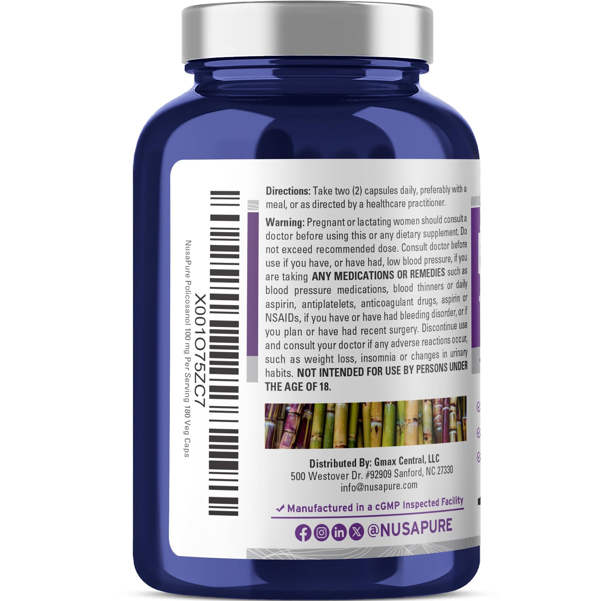 NusaPure Policosanol 100mg 180 Veggie Capsules (Vegan, Non-GMO) NusaPure buy supplements canada