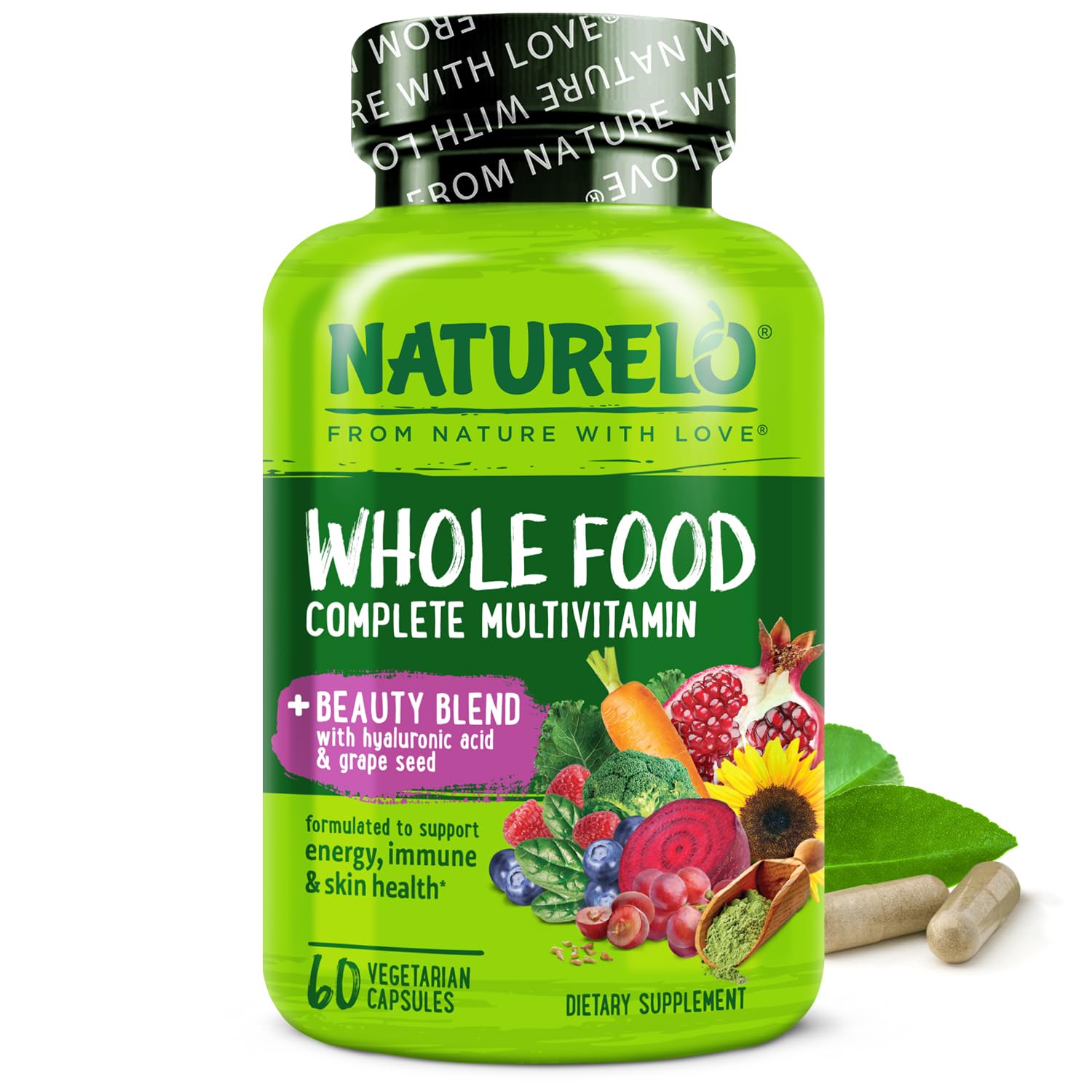 NATURELO Whole Food Multivitamin with Extra Hair, Skin and Nails Support - Beauty Blend with Hyaluronic Acid & Grape Seed - High Potency Biotin, Vitamin C NATURELO buy supplements canada