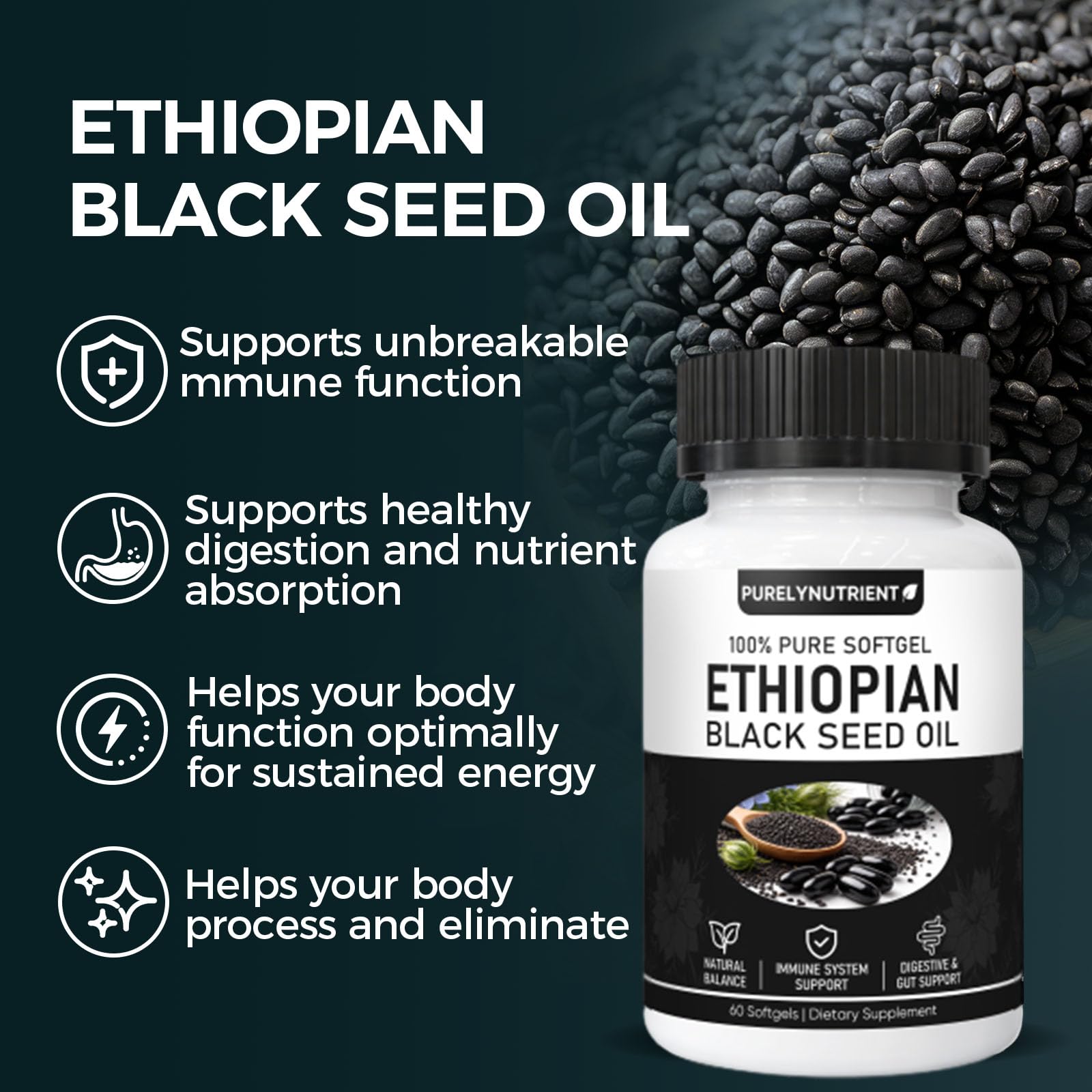 TUVAAZ PURELYNUTRIENT Ethiopian Black Seed Oil Capsules with 4.64% Thymoquinone, Immune Support & Digestion & Energy Booster TUVAAZ buy supplements canada