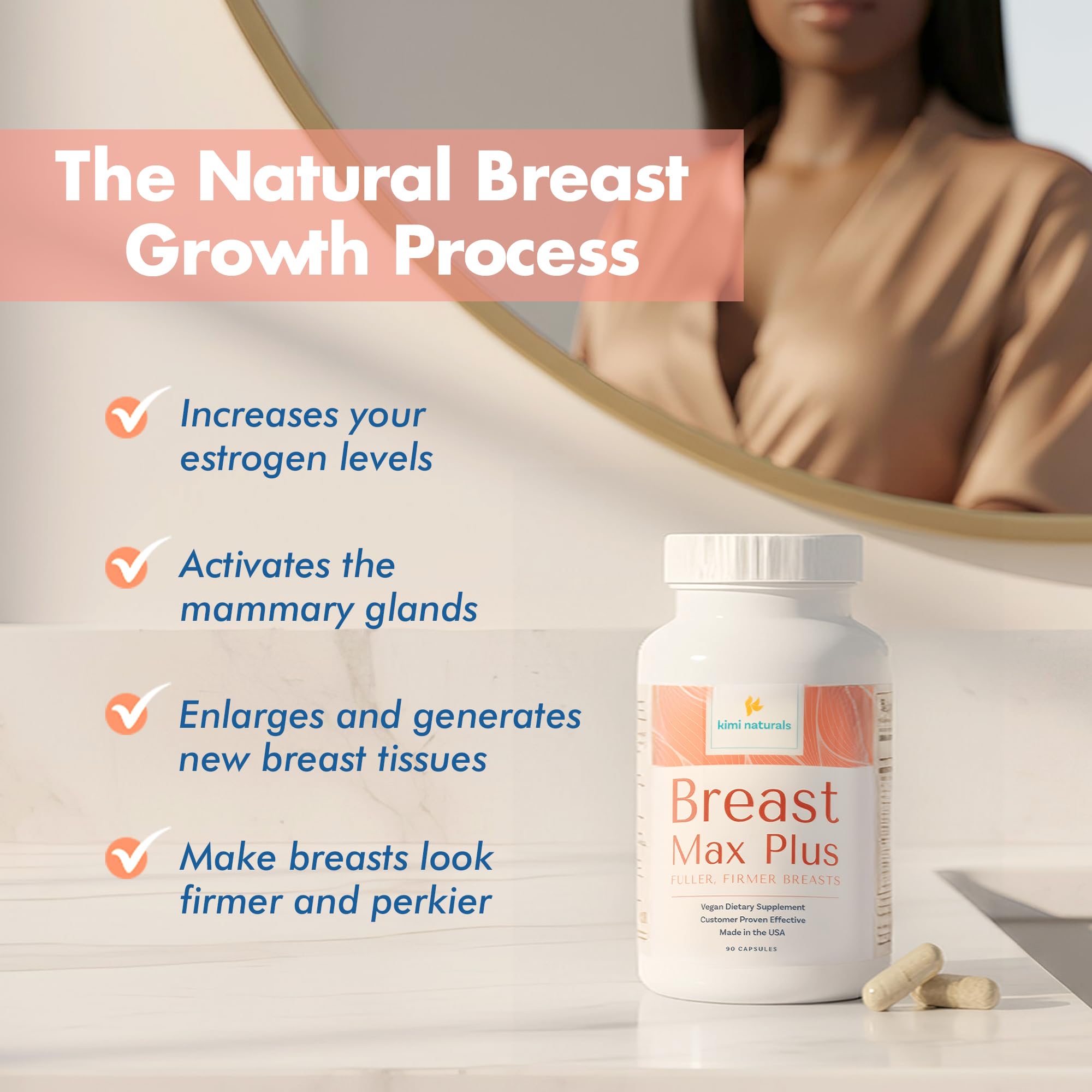 KIMI Naturals Breast Max Plus - Breast Enhancement Pills | Breast Enlargement Supplements with Fenugreek, Breast Growth, Supports Breast Firmness | 90 Capsules KIMI buy supplements canada