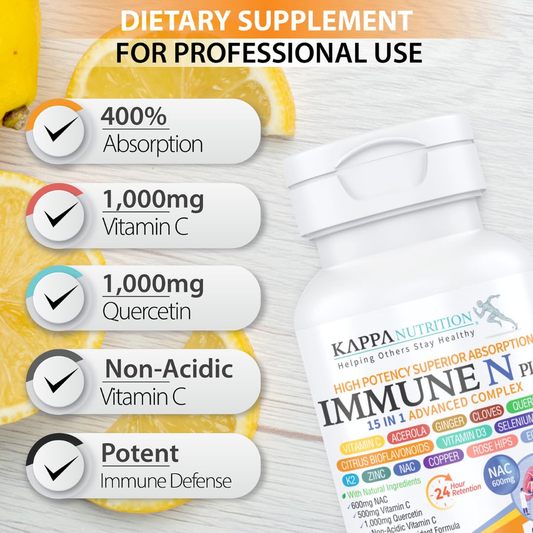 (60 Capsules), NAC 600mg, Quercetin 1,000mg, Vitamin C 500mg, Zinc 50mg, Vitamin D3 5,000iu, Selenium, Copper, Acerola, Ginger, Rutin, Citrus Bioflavonoids, Rose Hips, Echinacea, Immune N Plus 15 in 1 KAPPA NUTRITION buy supplements canada