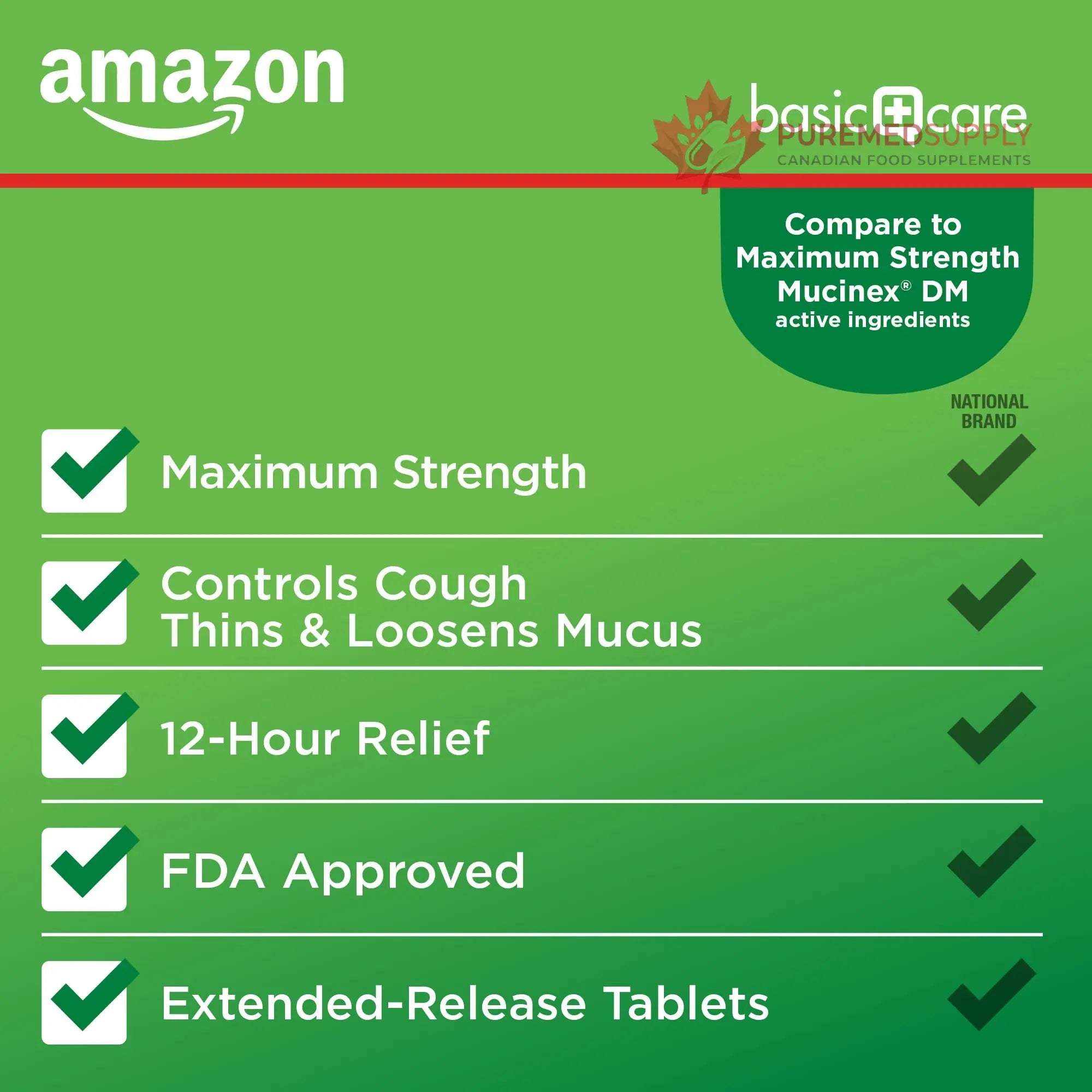 Amazon Basic Care Maximum Strength Mucus DM, Expectorant and Cough Suppressant Extended-Release Tablets, 42 Count Amazon Basic Care buy supplements canada