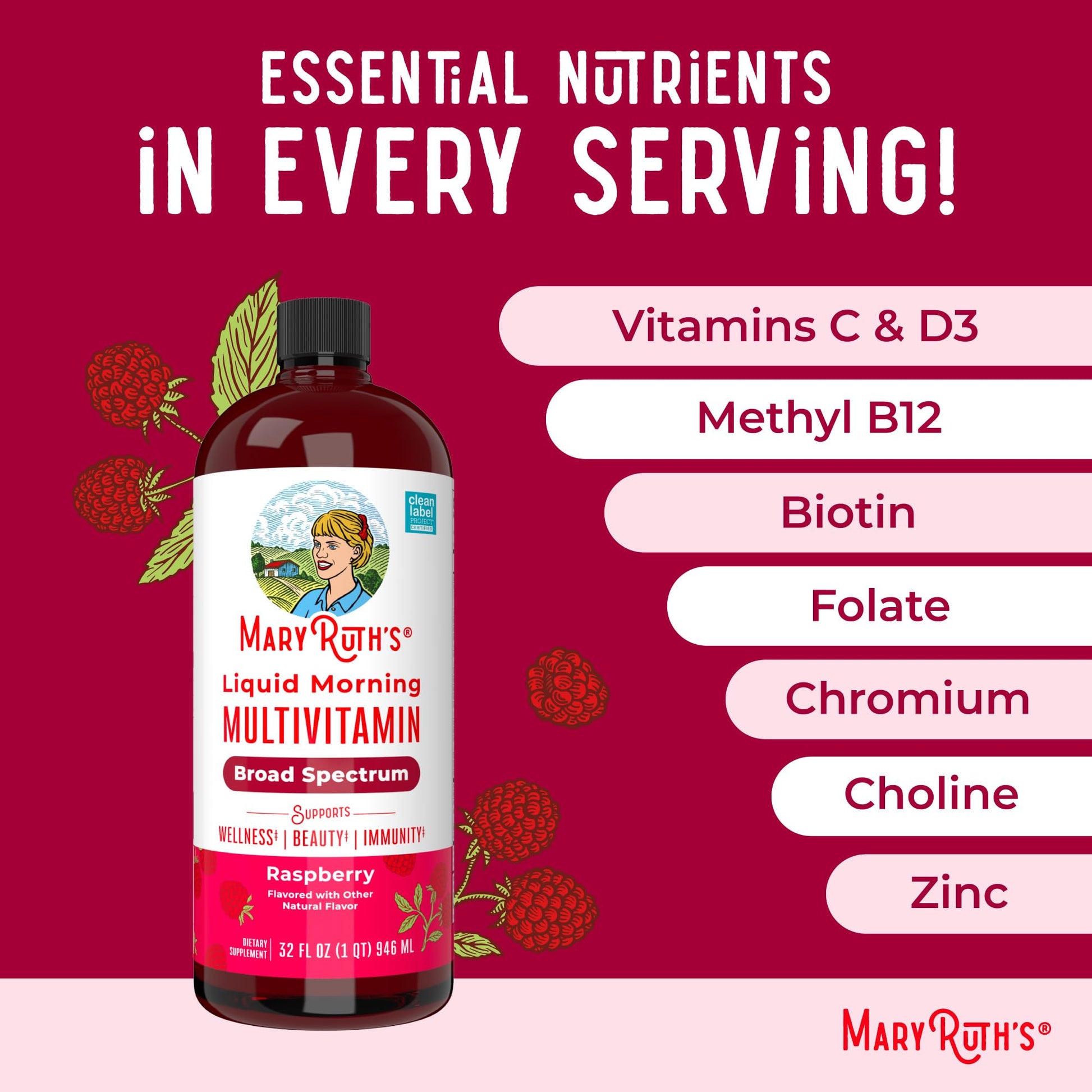 MARYRUTH'S Liquid Morning Multivitamin for Women, Men & Kids | Vitamin A C D E B6 B12 Biotin Zinc | Beauty | Vegan | Non-GMO | Gluten Free | 32 Servings MARYRUTH'S buy supplements canada