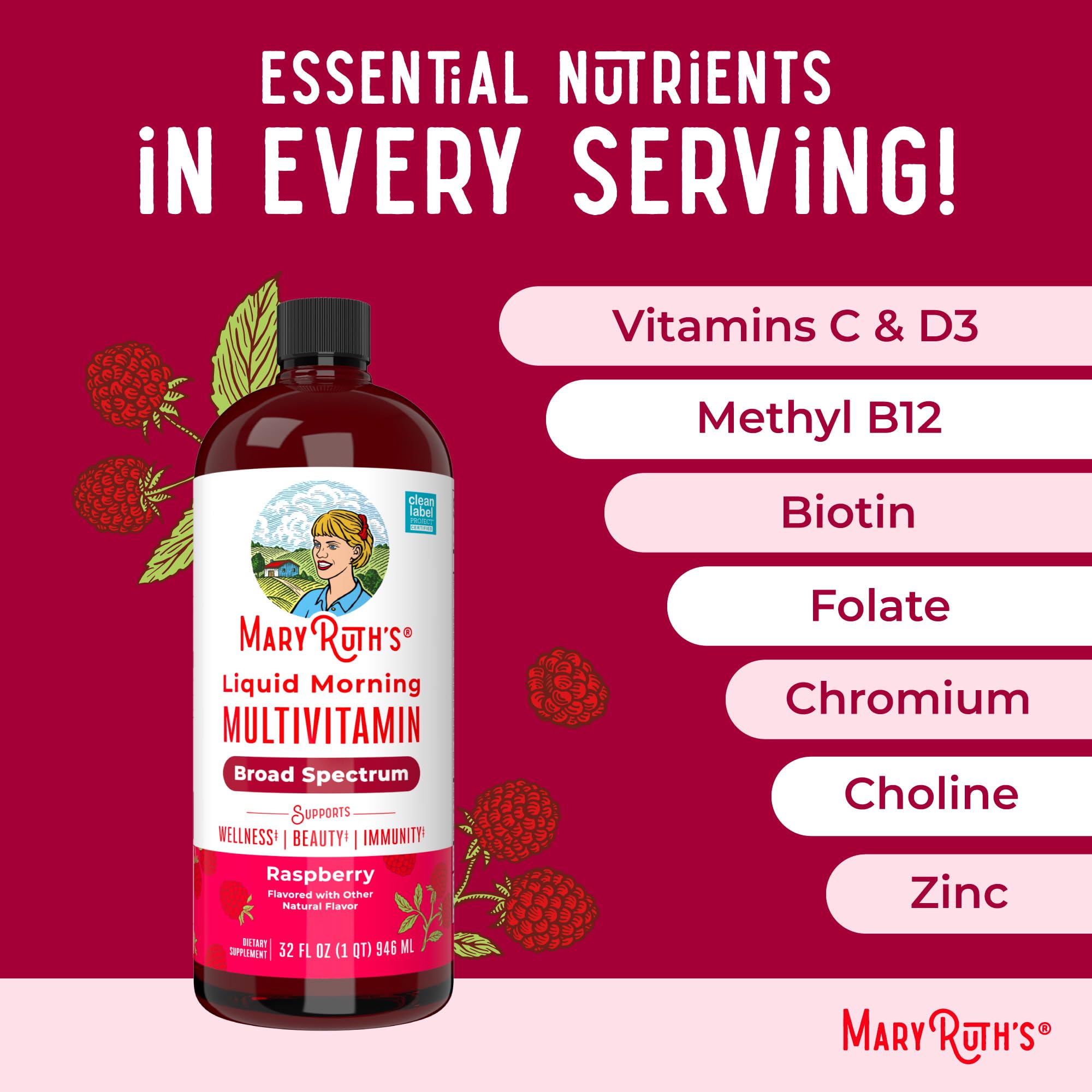 MARYRUTH'S Liquid Morning Multivitamin for Women, Men & Kids | Vitamin A C D E B6 B12 Biotin Zinc | Beauty | Vegan | Non-GMO | Gluten Free | 32 Servings MARYRUTH'S buy supplements canada