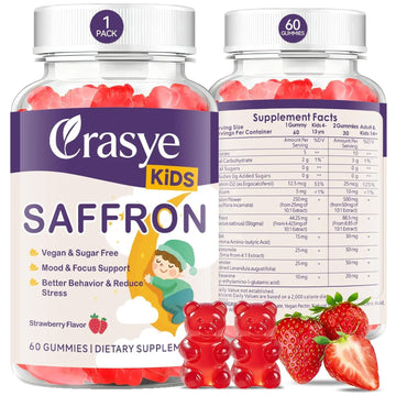 Crasye Saffron Gummies for Kids 100% Pure Organic Saffron Extract Sugar Free Saffron Supplements Gummy for Children Calm Mood & Focus - 60 Gummies Crasye buy supplements canada