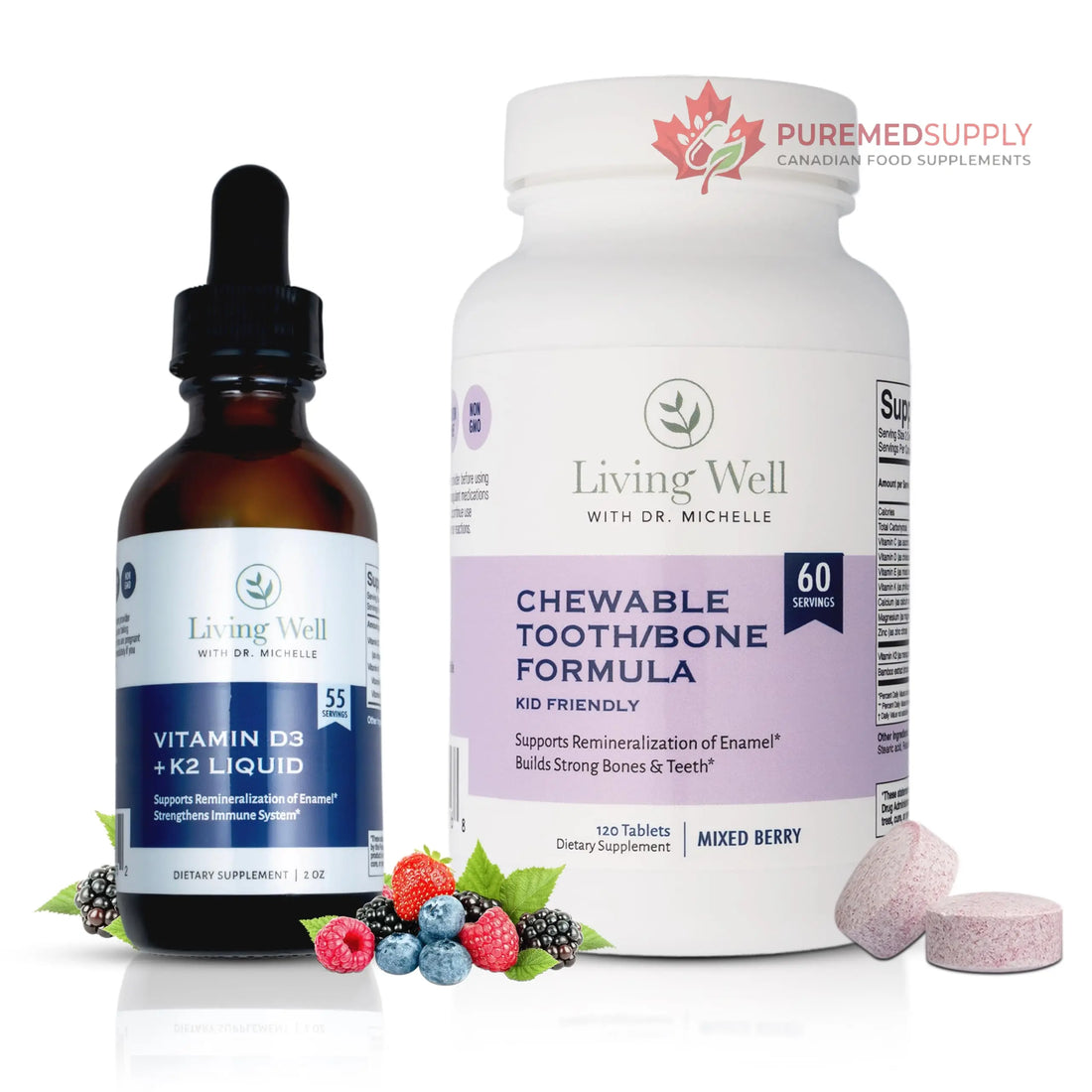Kids Tooth & Bone Support Bundle | Chewable Calcium + D3 K2 & Liquid Vitamin D Supplement | Dentist-Developed | Strong Teeth, Enamel & Bone Health for Kids | Fluoride-Free, Non-GMO, Gluten-Free Living Well with Dr. Michelle buy supplements canada