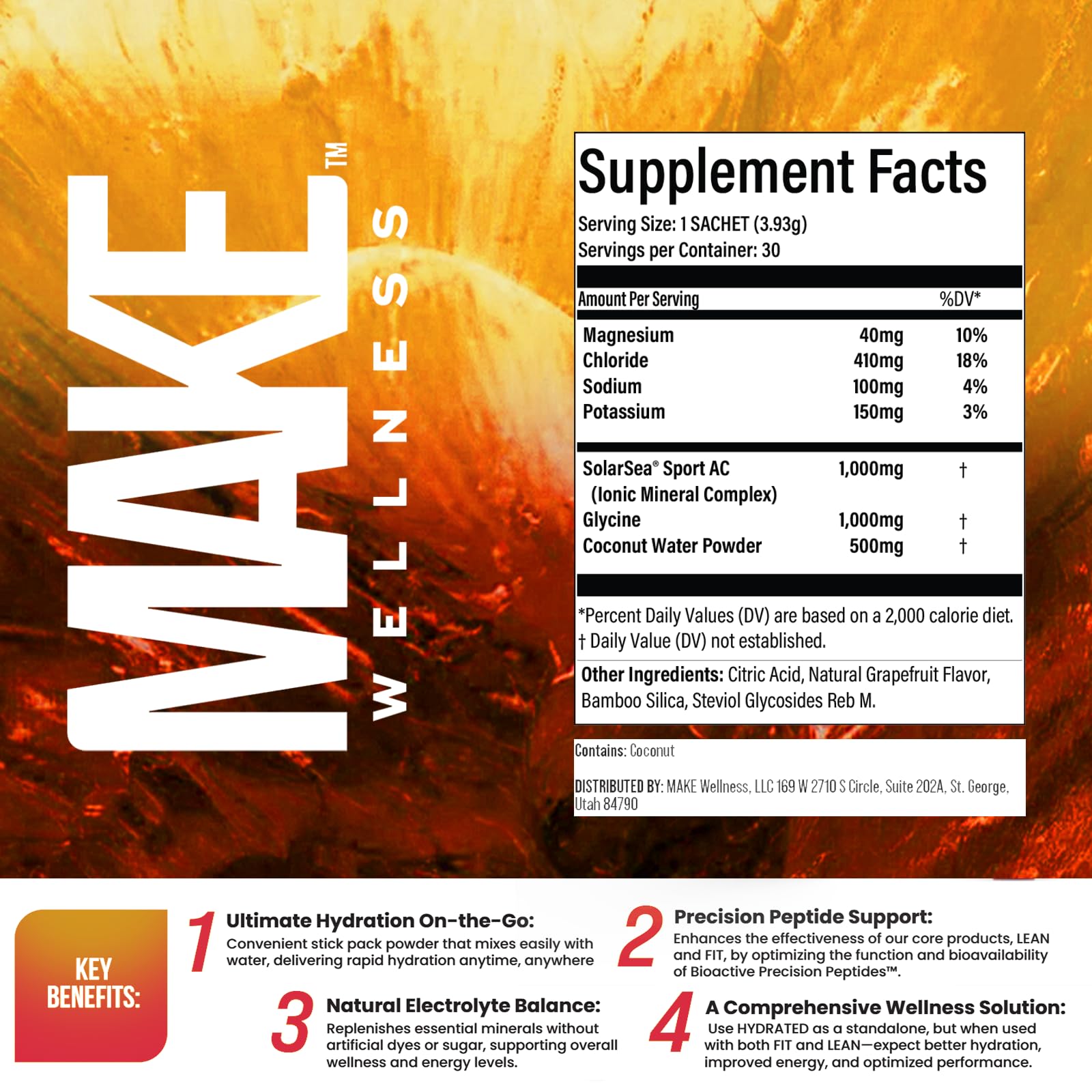 Make Wellness HYDRATED | 30 Servings | Grapefruit Flavor | Supports Hydration & Electrolyte Balance | Bioactive Peptide Blend for Daily Overall Wellness Make Wellness buy supplements canada