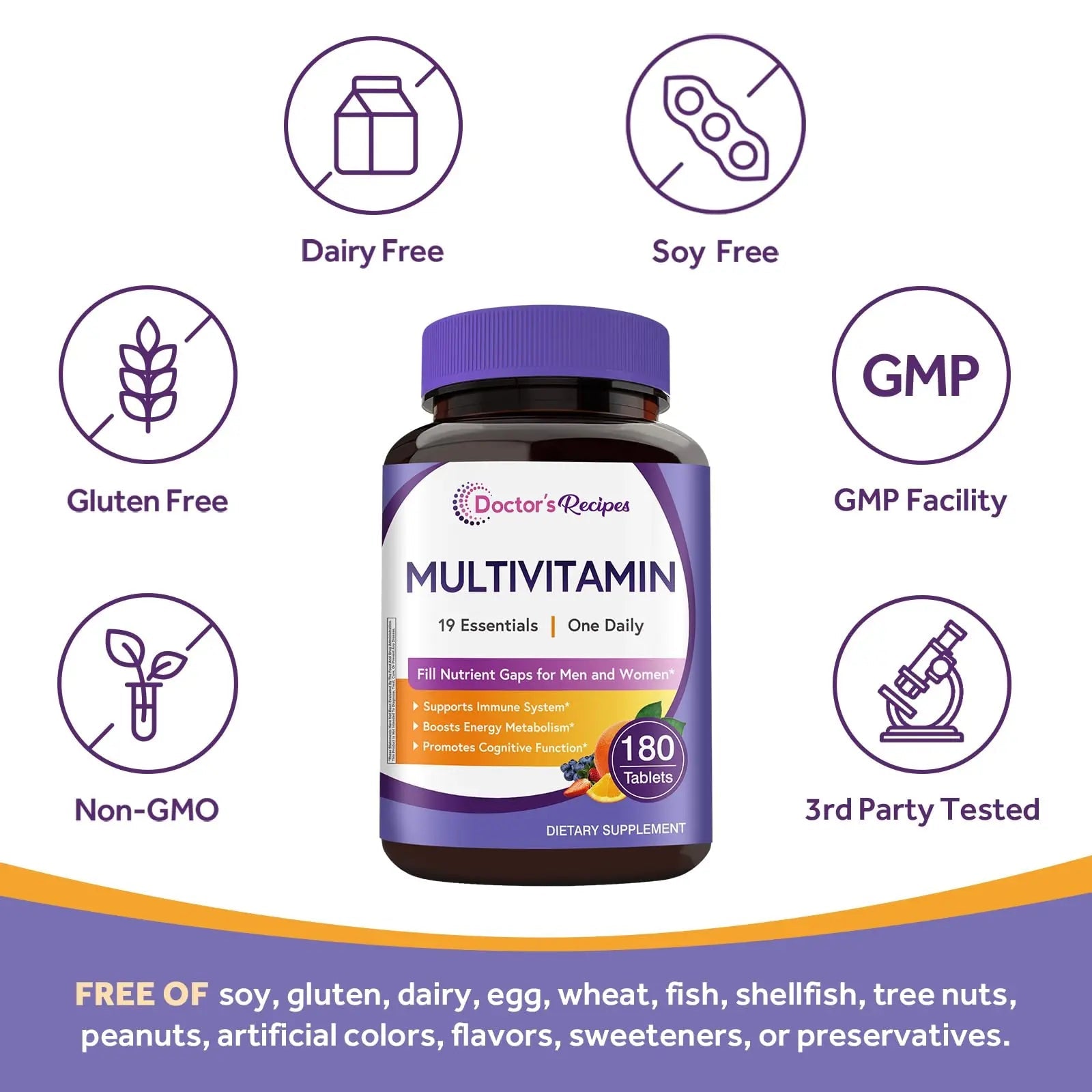 Doctor's Recipes Multivitamin for Women & Men, Immune, Energy & Brain Health Support, Vitamin A, C, D3, E, B6, B12, Folic Acid Doctor's Recipes buy supplements canada