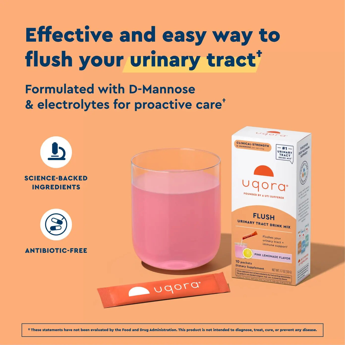 Uqora Flush - Urinary Tract* with D-Mannose, Vitamin C, Vitamin B6, Potassium, Magnesium & Calcium - Gluten-Free & Vegan - Pink Lemonade Flavor - 10 Packets (1 Pack) Uqora buy supplements canada