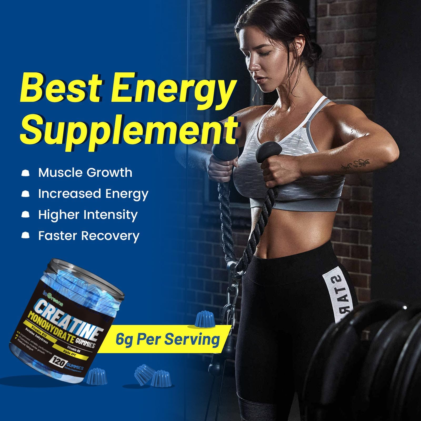 inGreens Creatine Monohydrate Gummies 6g per Serving, Sugar Free Creatine Supplements for Men & Women, Chewable Creatine for Muscle Growth, Strength, Energy inGreens buy supplements canada