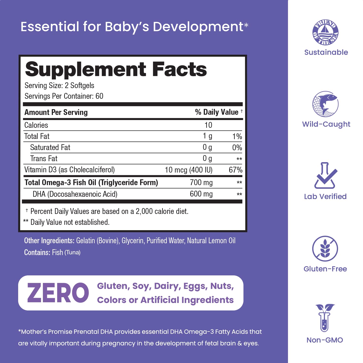 Prenatal DHA for Women 600mg + 400 IU Vitamin D3 | 120 Softgels | Supports Brain Health | Triglyceride Omega 3 Fish Oil DHA Prenatal Vitamins for Pregnancy & Nursing | 300mg per Capsule Mother's Promise buy supplements canada