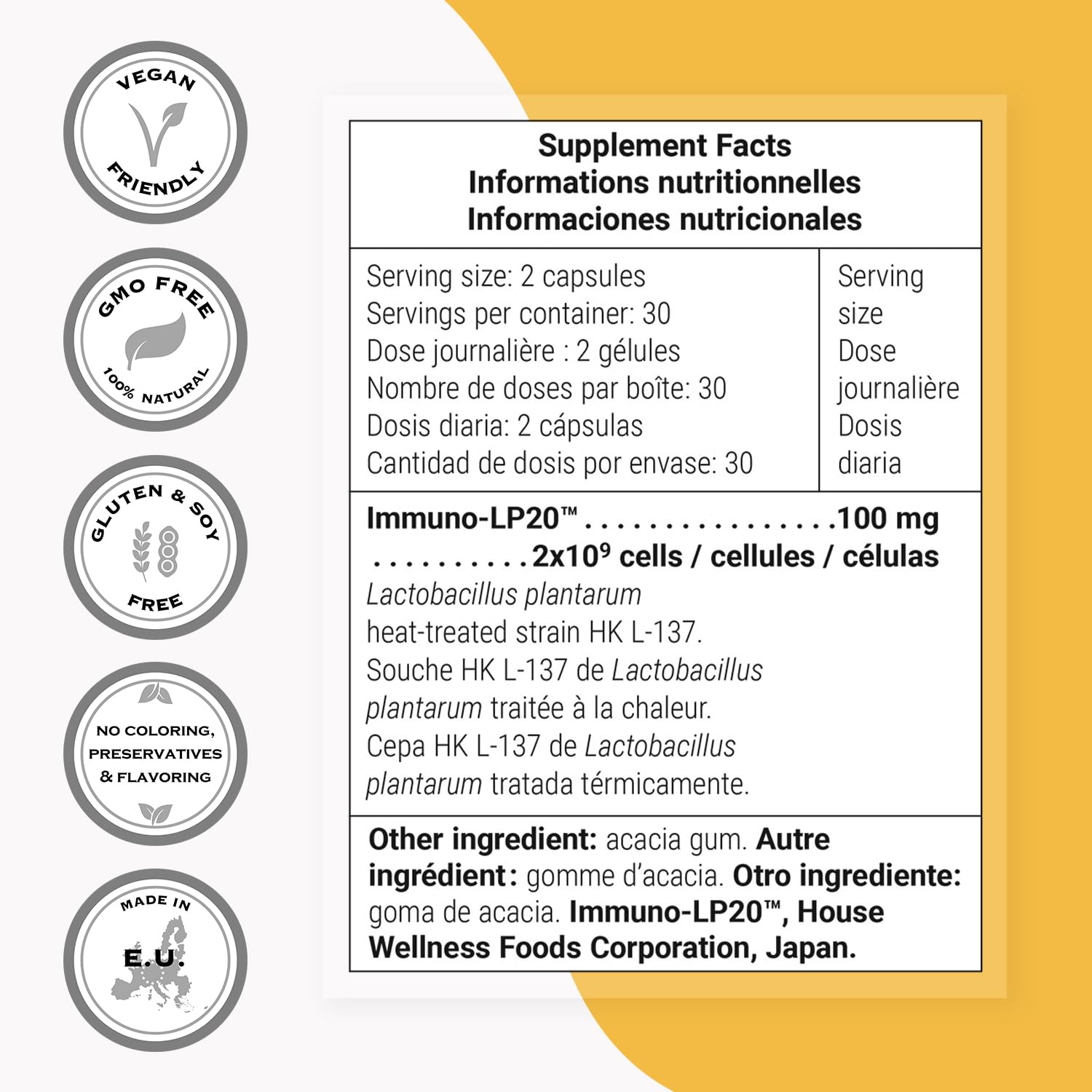 Supersmart - Lactobacillus Plantarum PostBiotic 20 Billion CFU per Day (Immuno-LP20) - Heat-Treated Probiotic Supplement | Non-GMO & Gluten Free - 60 Vegetarian Capsules Supersmart buy supplements canada