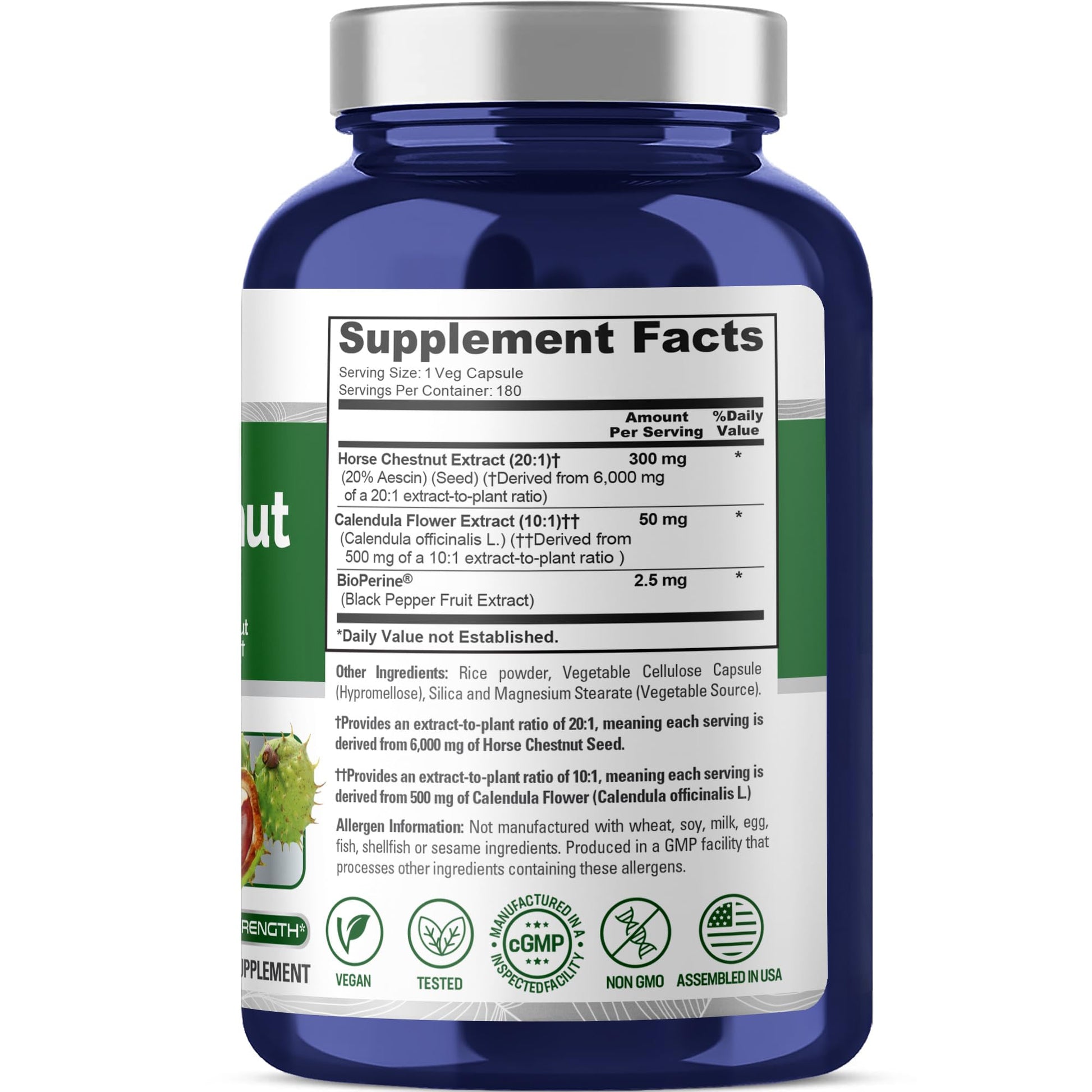 NusaPure Horse Chestnut 20:1 Extract, 300 mg Equivalent to 6,000mg 180 Veggie Caps Non-GMO, Vegan, BioPerine, Calendula Flower NusaPure buy supplements canada