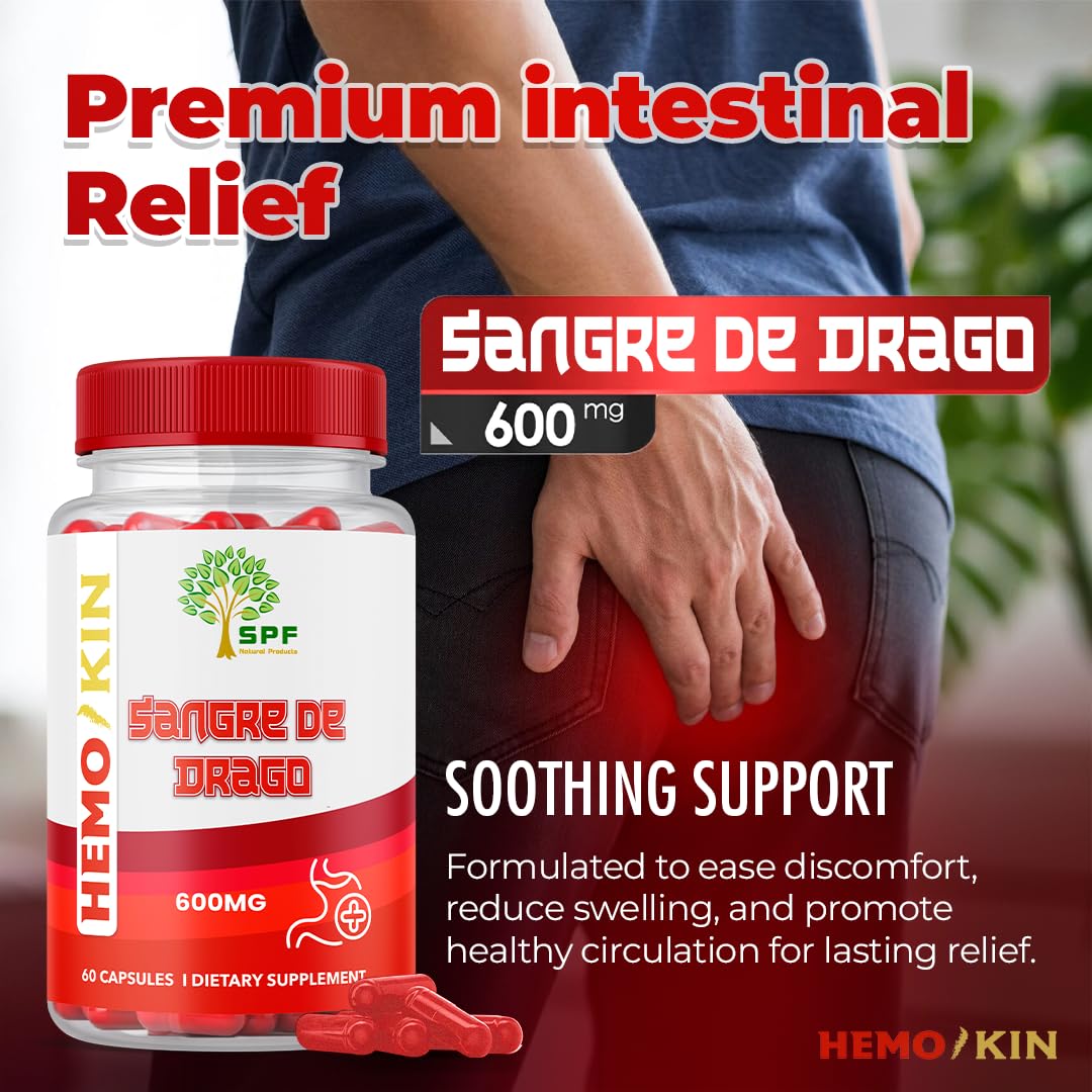 SPF Natural Products HEMOKIN with Sangre de Drago – Hemorrhoid and Fissure Relief Supplement, Helps with Itching, Swelling, Pain Relief (60 Caps) (1) SPF Natural Products buy supplements canada