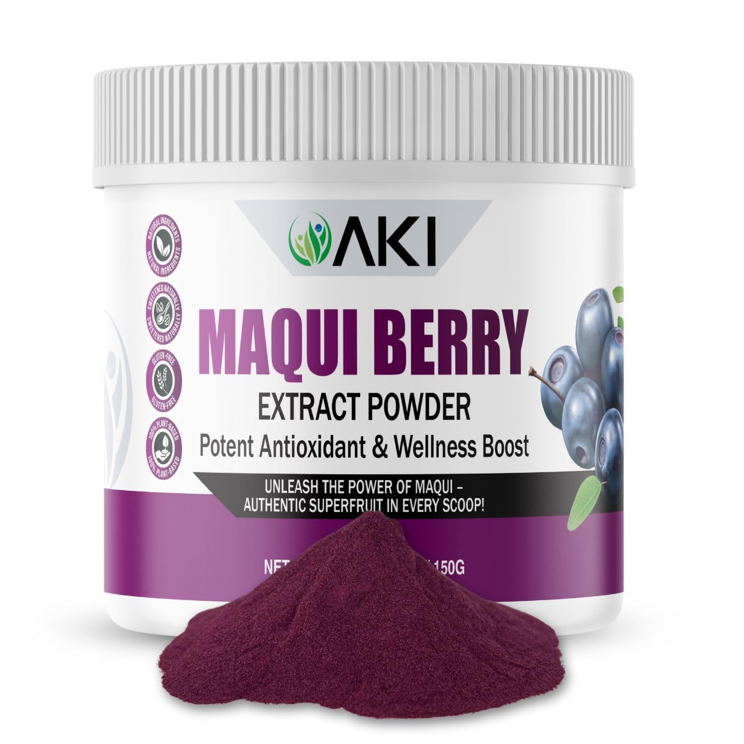 AKI Maqui Berry Extract Powder – Wild Harvested from Patagonia, High in Anthocyanins & Polyphenols, Freeze-Dried Superfruit for Smoothies, Non-GMO, Vegan, 150g/ 5.3 oz AKI ORGANIC buy supplements canada