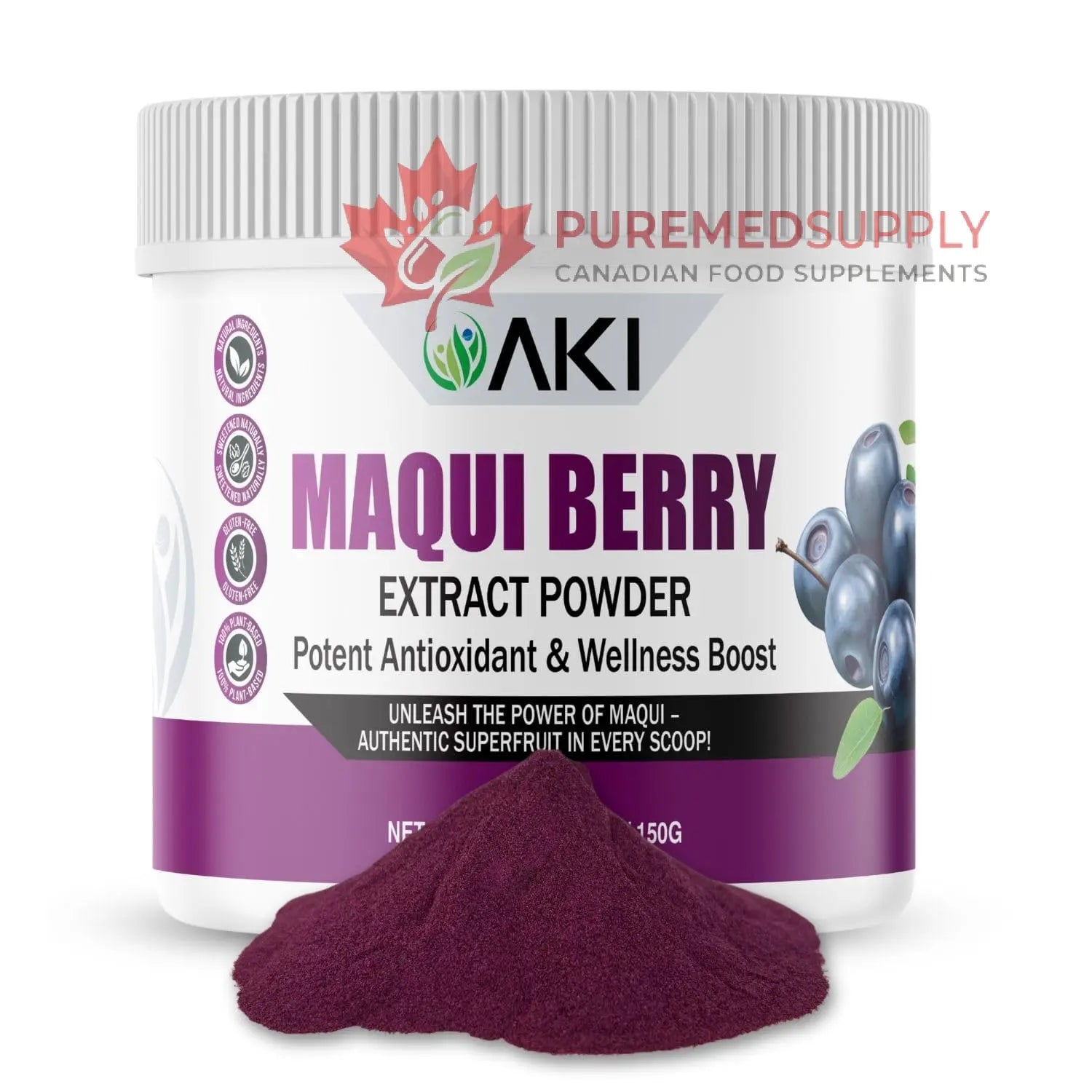 AKI Maqui Berry Extract Powder – Wild Harvested from Patagonia, High in Anthocyanins & Polyphenols, Freeze-Dried Superfruit for Smoothies, Non-GMO, Vegan, 150g/ 5.3 oz AKI ORGANIC buy supplements canada