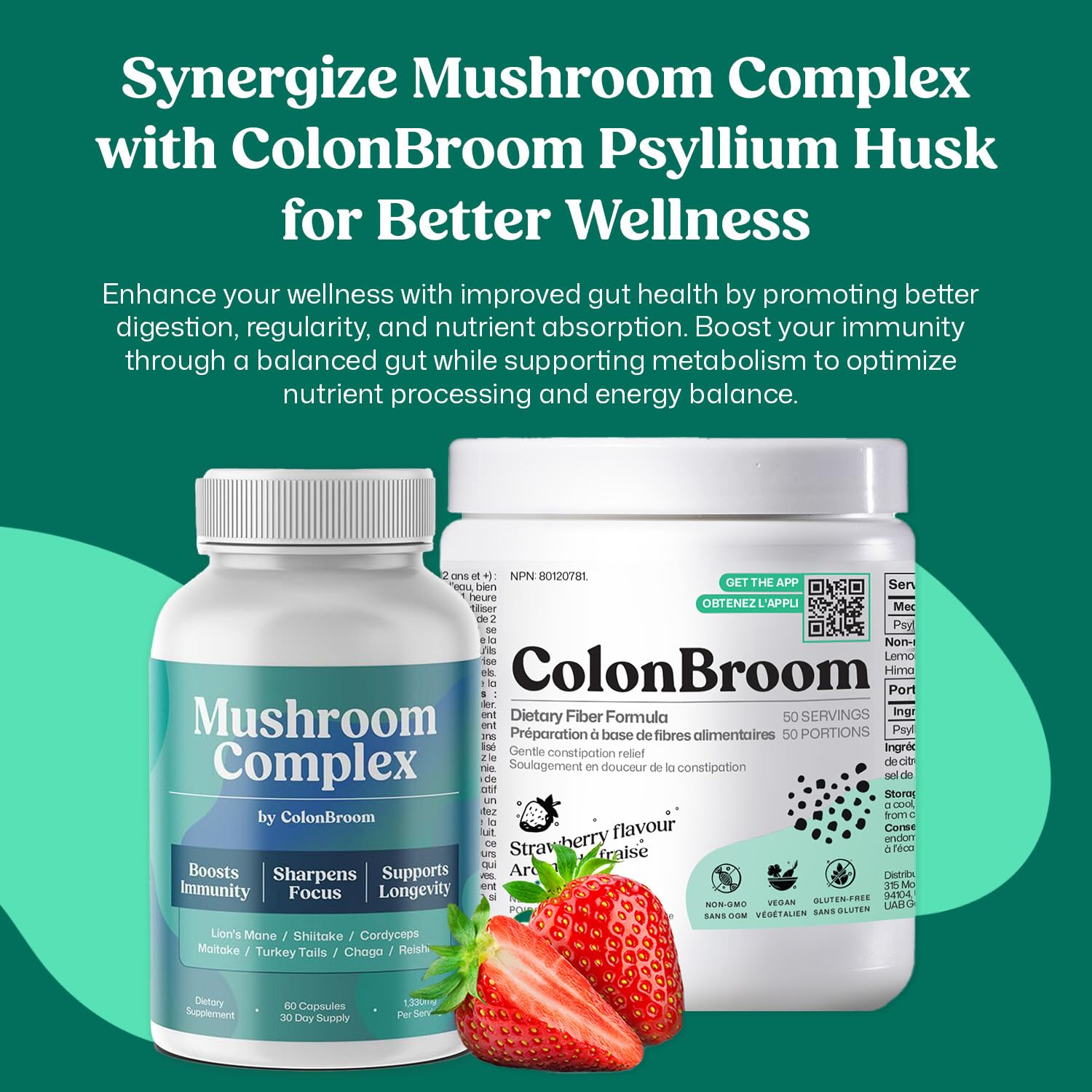ColonBroom Mushroom Complex, Powerful Mushroom Blend with Cordyceps, Reishi, Shiitake, Lion’s Mane Extract for Energy, Immunity, Stress Relief & Cognitive Health - 60 Capsules, 30 Day Supply ColonBroom buy supplements canada