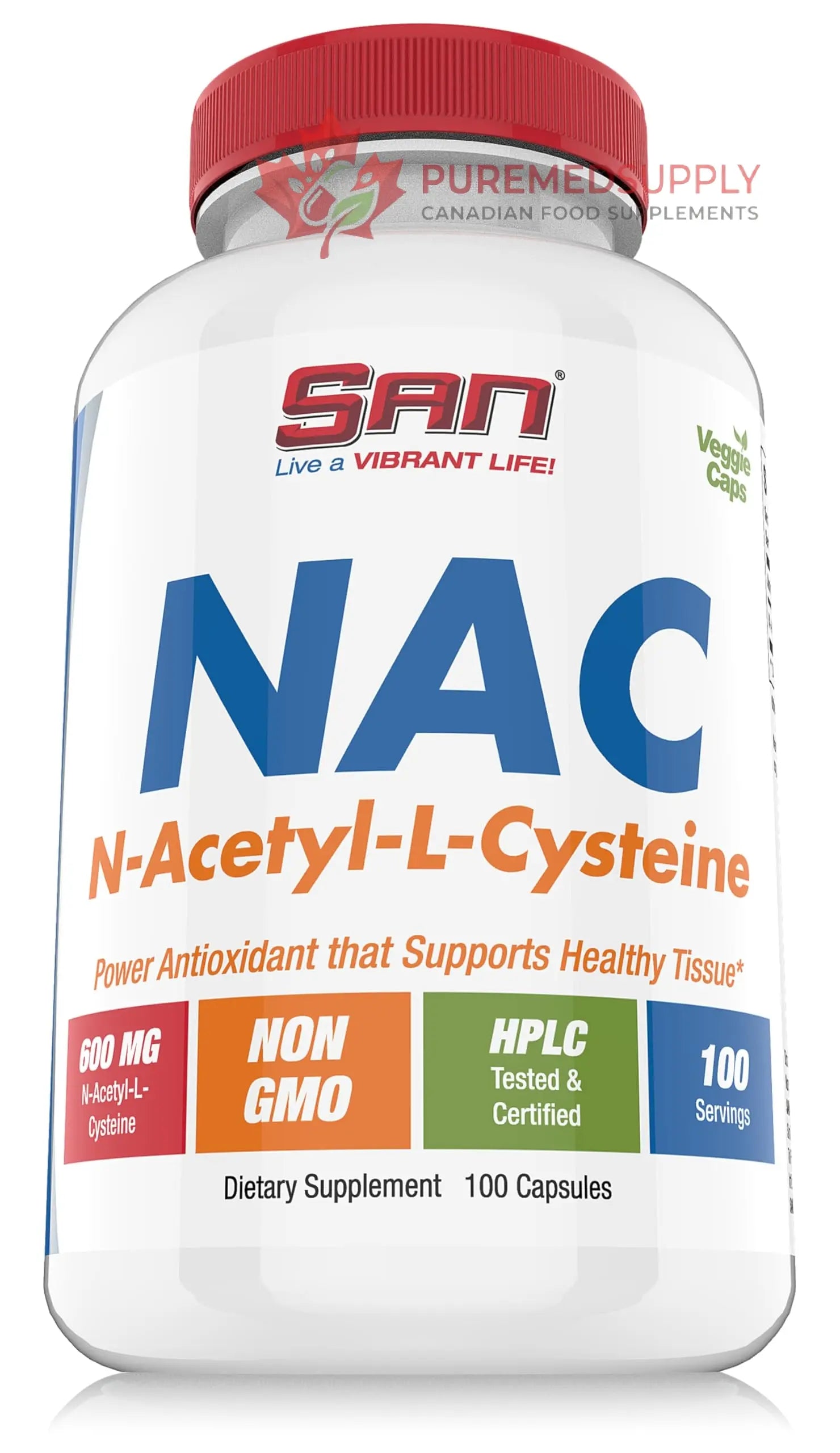 SAN N-Acetyl-L-Cysteine (NAC), Immune, Respiratory, Liver Health, NAC 600 mg, Potent antioxidant Support, Free-radicals, Easy to Absorb, 100 Capsules SAN buy supplements canada