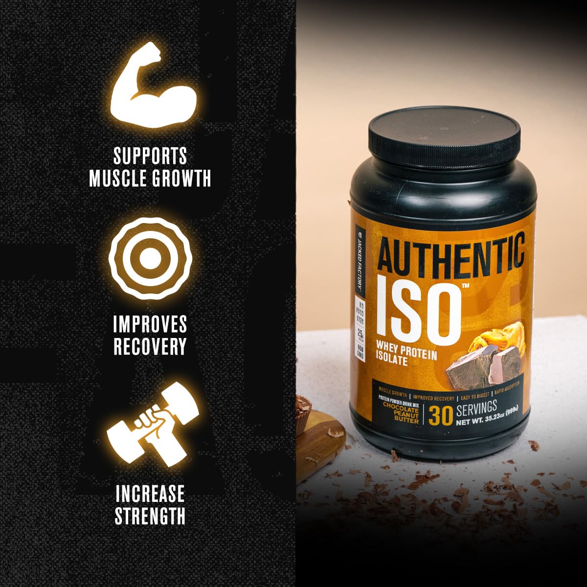 Jacked Factory Authentic ISO Grass Fed Whey Protein Isolate Powder - Low Carb, Non-GMO Muscle Building Protein w/No Fillers, Post Workout Recovery, Chocolate Peanut Butter - 25 Servings Jacked Factory buy supplements canada