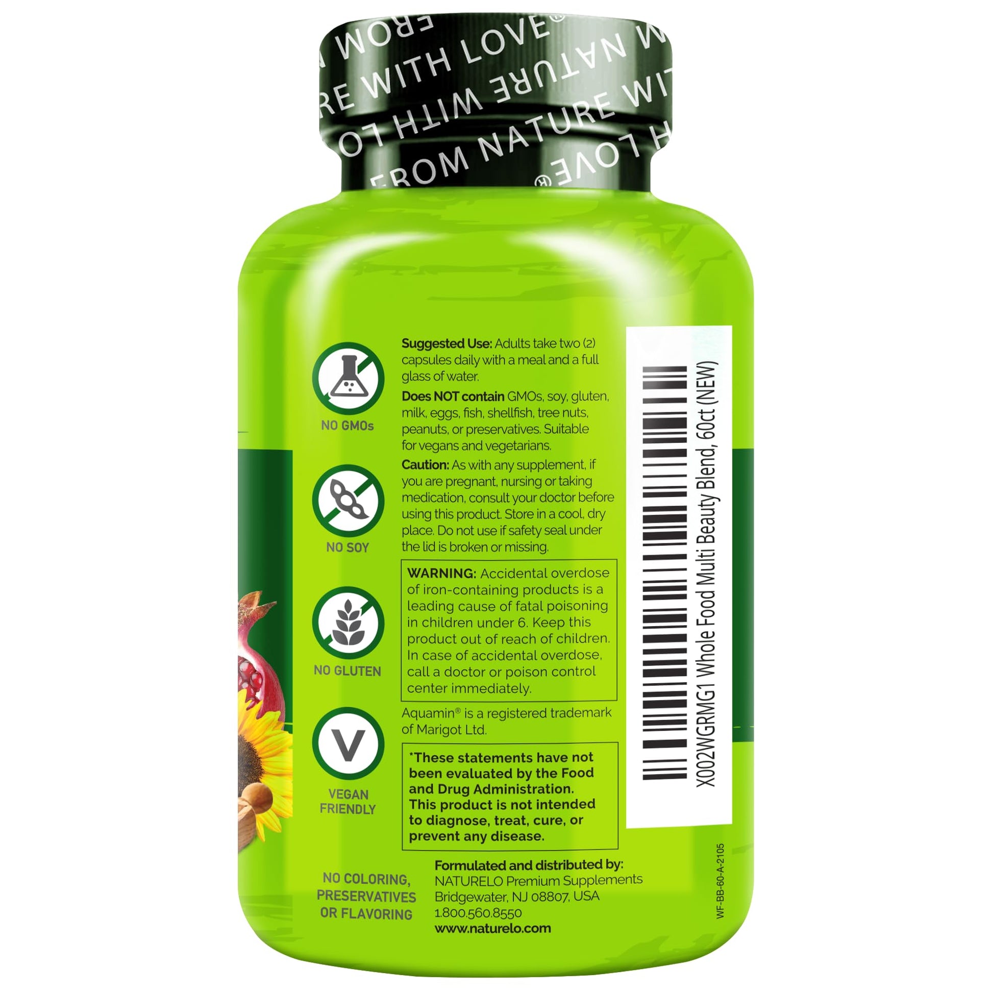 NATURELO Whole Food Multivitamin with Extra Hair, Skin and Nails Support - Beauty Blend with Hyaluronic Acid & Grape Seed - High Potency Biotin, Vitamin C NATURELO buy supplements canada