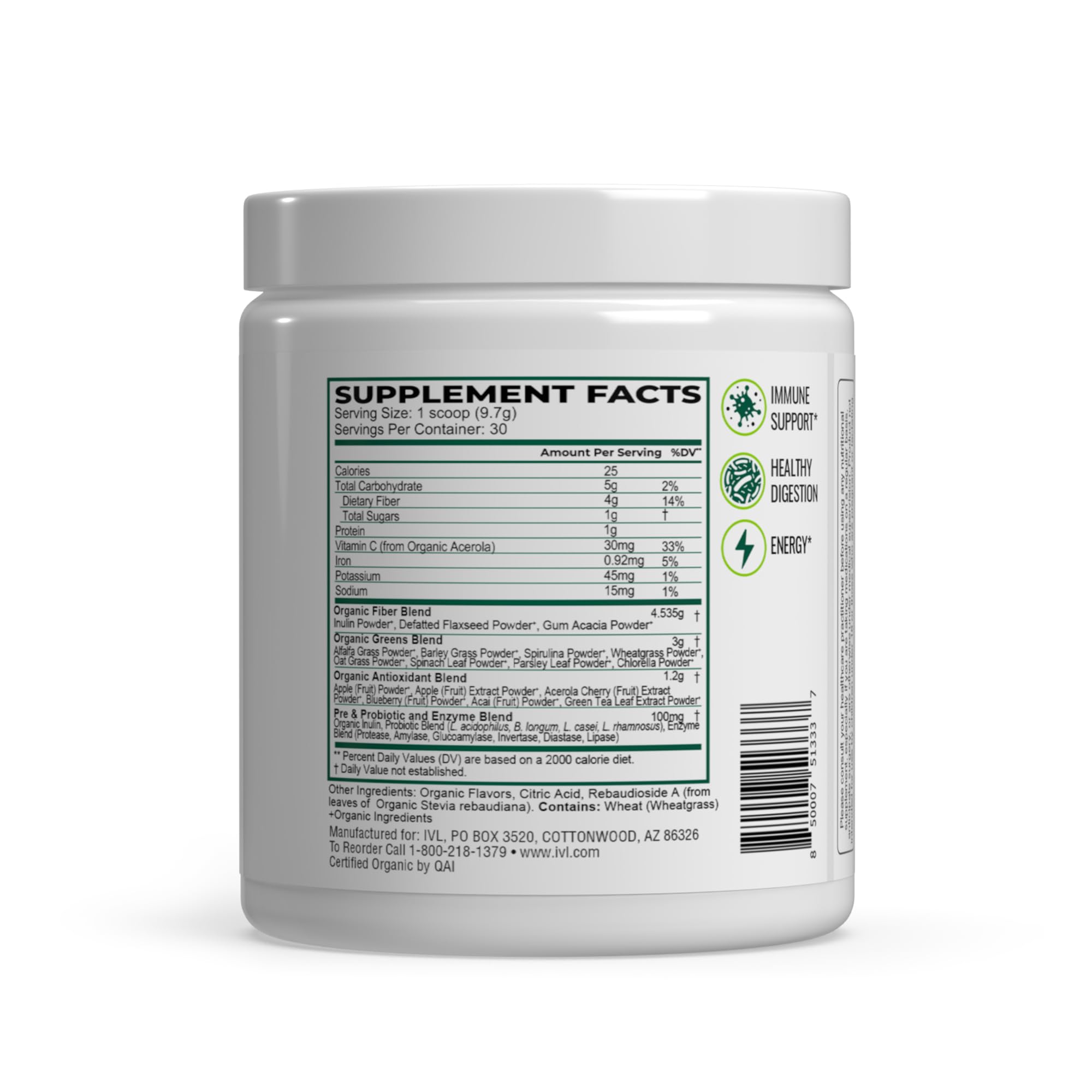 IVL - Organic Greens - Organic Superfood Drink - Loaded with Antioxidants, Micronutrients, Prebiotics & Probiotics - for Immune Support, Digestive Health - Great Taste (1 Pack, 30 Servings) IVL buy supplements canada
