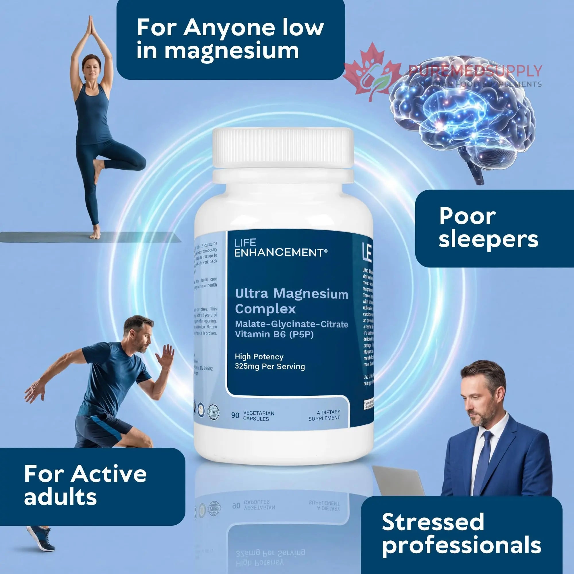 Life Enhancement Ultra Triple Magnesium Complex - 325 mg - with B6, Glycinate, Malate & Citrate - Magnesium Supplement Enhance Sleep and Brain Function - Made in USA (90 Vegetarian Capsules) Life Enhancement buy supplements canada