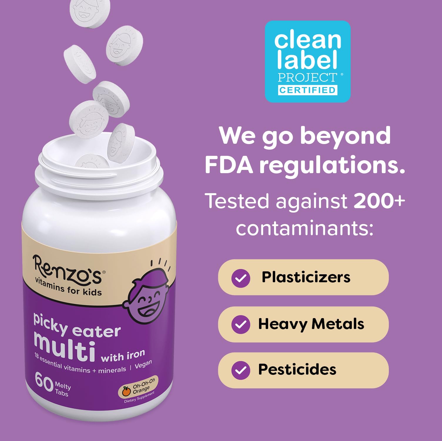 Renzo's Picky Eater Kids Multivitamin with Iron - Dissolvable Kids Vitamins with Iron, Zinc, Vitamin C, Vitamin D, E & K, Sugar-Free Melty Tabs, Cherry Flavor Renzo's buy supplements canada