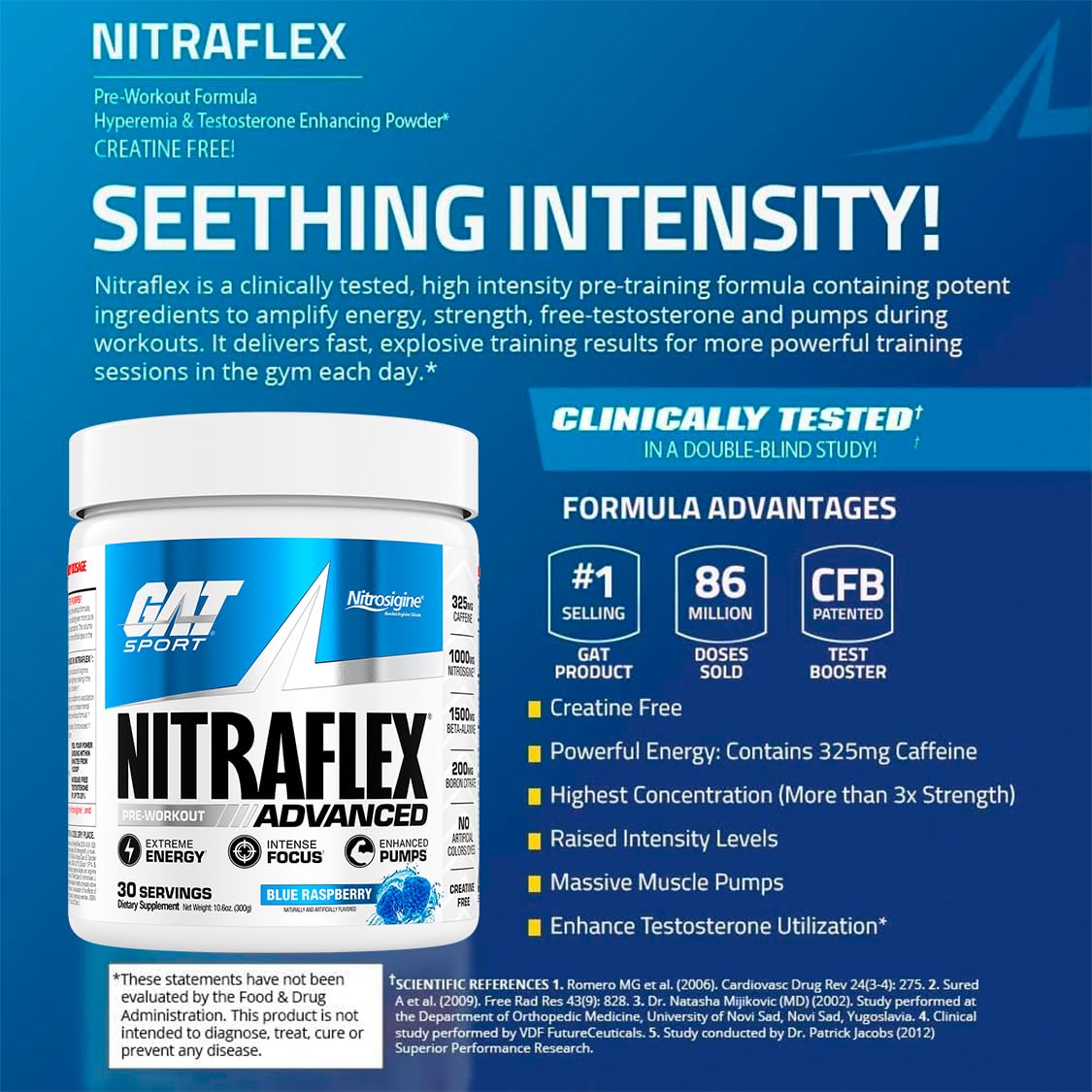 GAT SPORT Nitraflex Advanced Pre-Workout Powder, Increases Blood Flow, Boosts Strength and Energy, Improves Exercise Performance, (Blue Raspberry, 30 Servings) GAT SPORT buy supplements canada