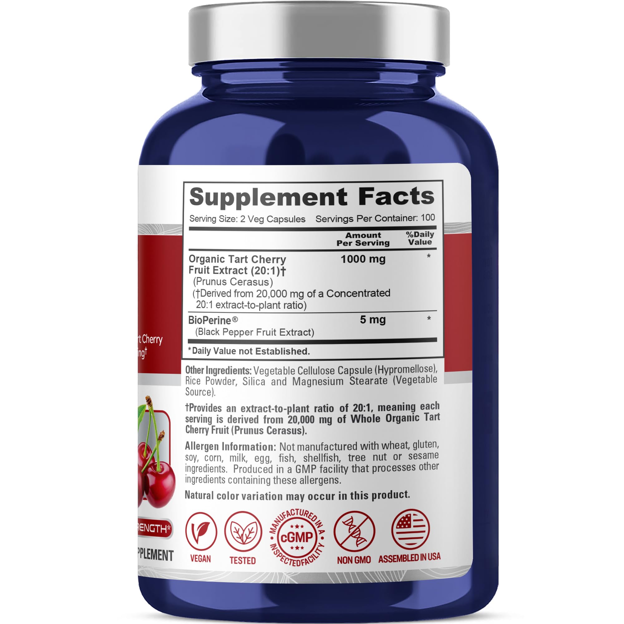 NusaPure Organic Tart Cherry 20:1 Extract, 1000 mg Equivalent to 20,000 mg 200 Veggie Caps (Vegan, Non-GMO) Bioperine NusaPure buy supplements canada