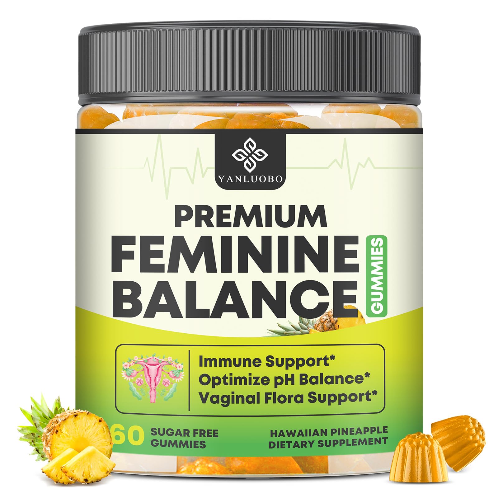YANLUOBO Feminine Balance Probiotic Gummies - Women's Vaginal Health Support | PH Balance & Odor, Flora, Immune Support | Probiotics for Women, Vegan Pineapple Flavor, 60 Count YANLUOBO buy supplements canada
