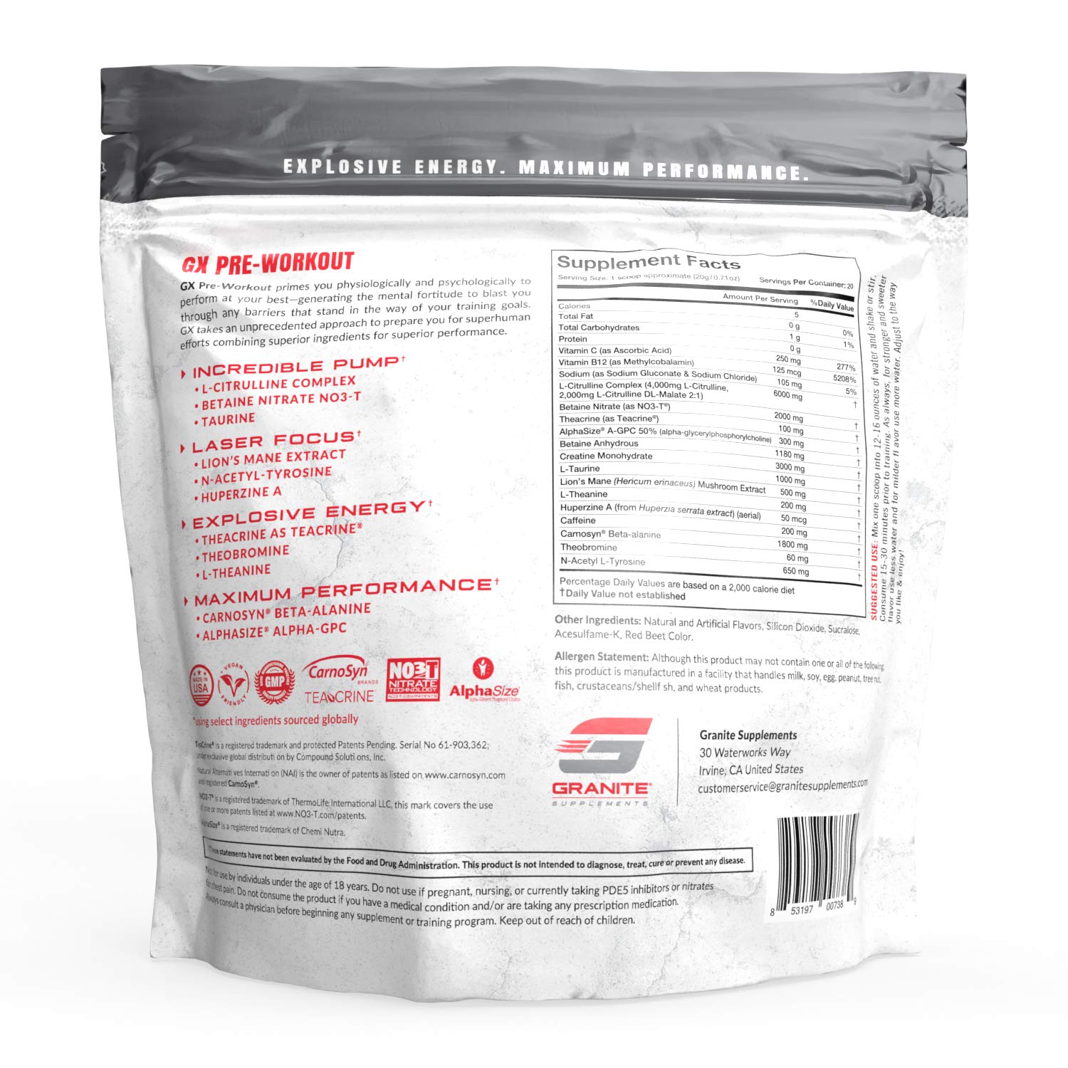 Granite GX Pre-Workout Supplement (Watermelon) Advanced Formula for Pump, Focus Granite Supplements buy supplements canada