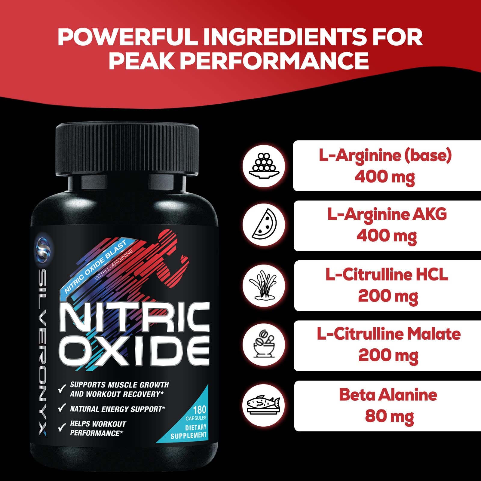 Extra Strength Nitric Oxide Supplement L Arginine 3X Strength - Citrulline Malate, AAKG SILVERONYX buy supplements canada