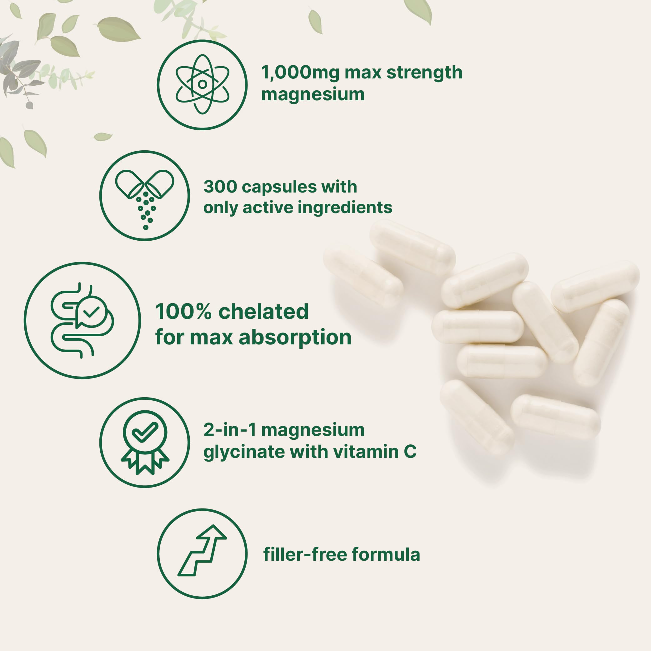 Pure Magnesium Glycinate 1,000mg, 300 Capsules | 100% Chelated for Max Absorption | Enhanced with Vitamin C | Only Uses Active Ingredients Micro Ingredients buy supplements canada