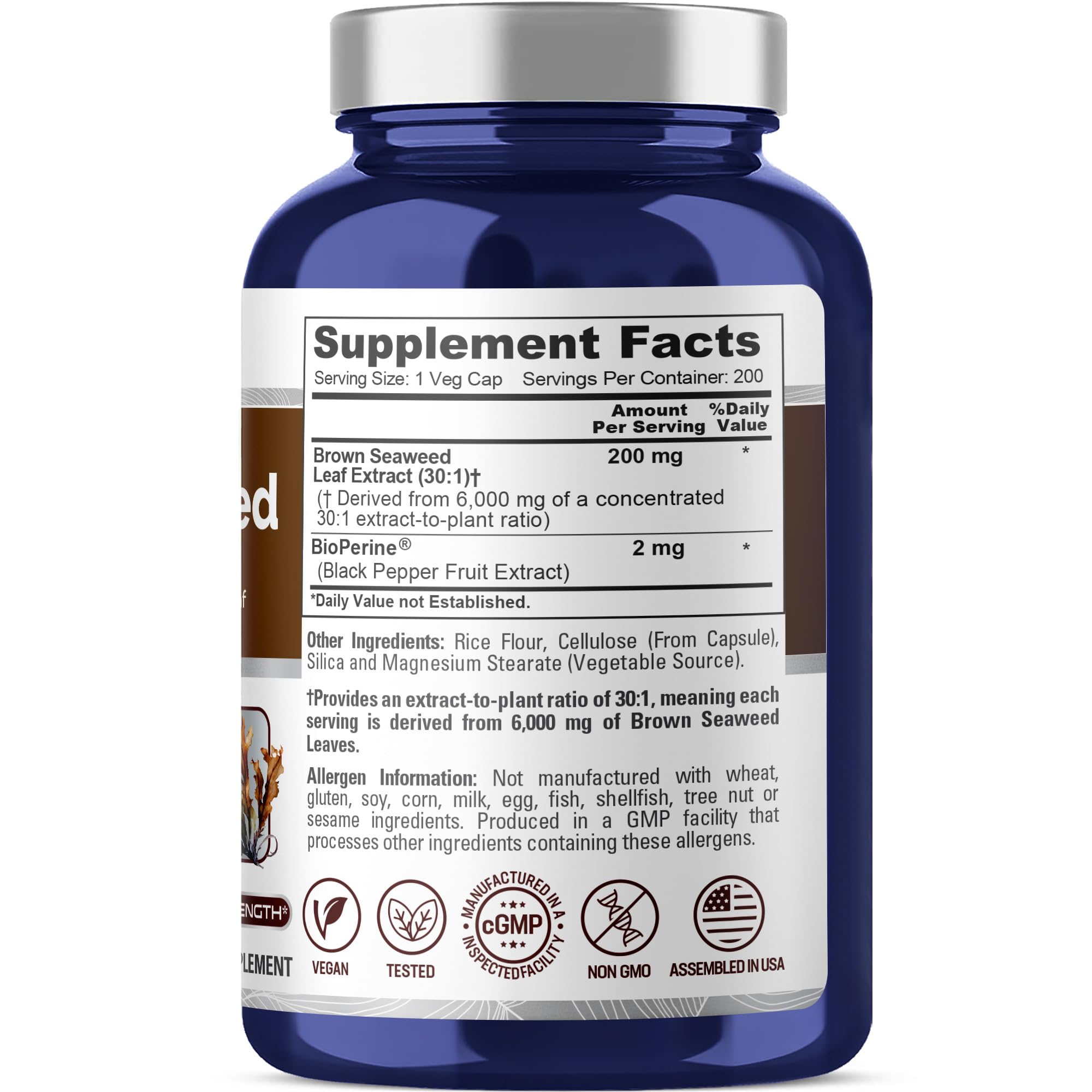 NusaPure Brown Seaweed 30:1 Extract, 200 mg Equivalent to 6,000 mg 200 Veggie Capsules - (Vegan, Non-GMO Bioperine) NusaPure buy supplements canada