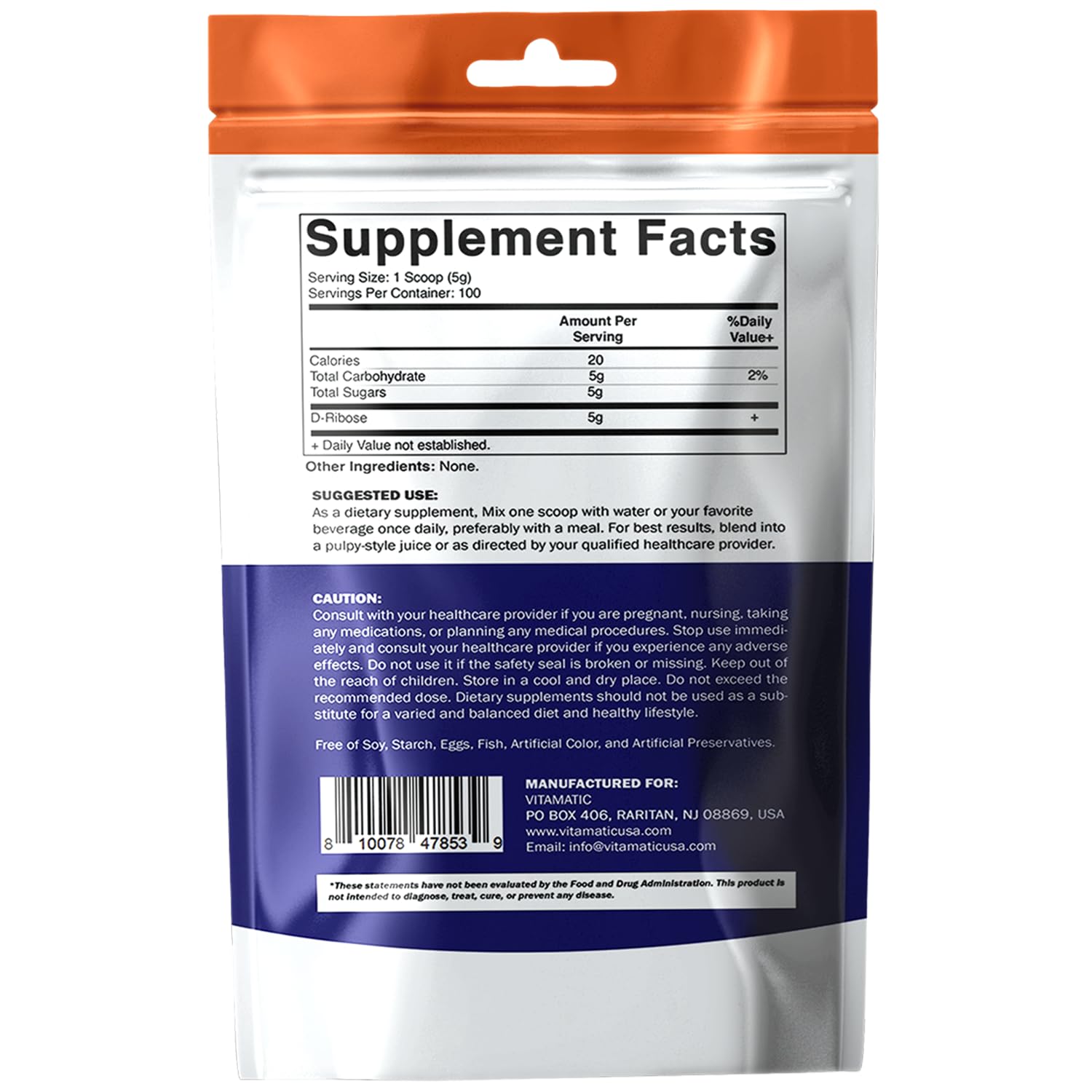 Vitamatic D-Ribose Powder 500g - 17.6 OZ (500 Gram) | Pure & Unflavored | Non-GMO | Easy-Mix Dietary Supplement Vitamatic buy supplements canada